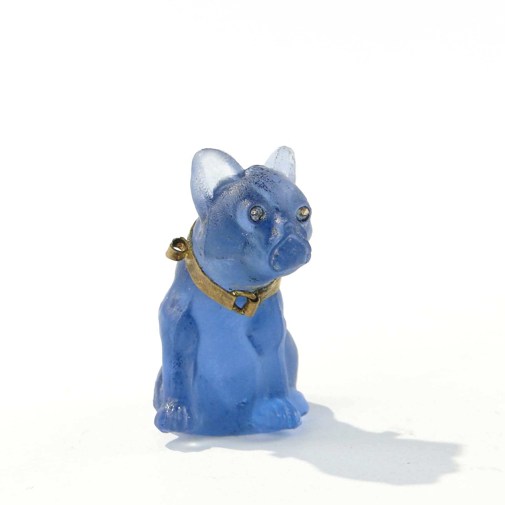 Bulldog Figurine, frosted blue glass, Czechoslovakia, early 20th c. - 344852