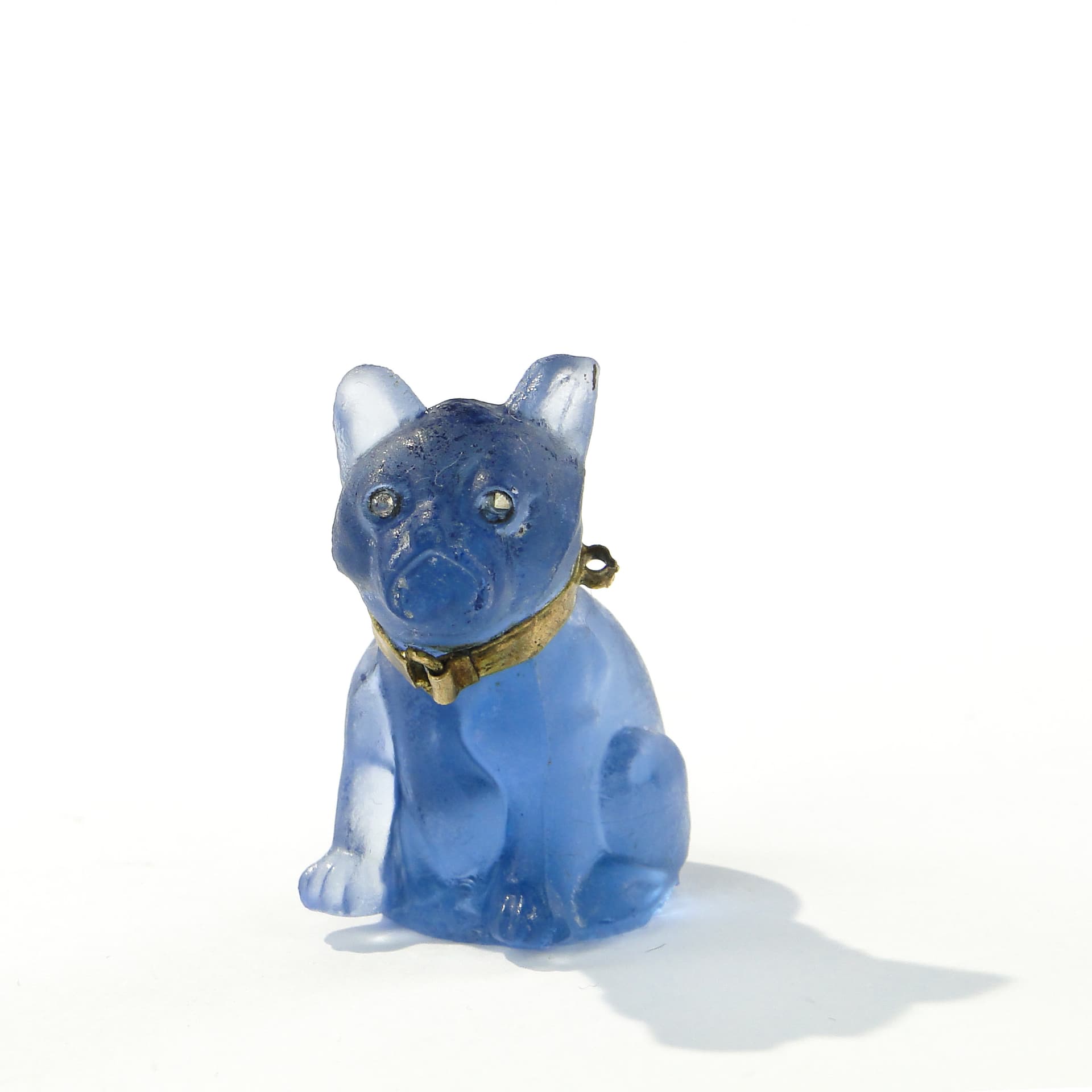 Bulldog Figurine, frosted blue glass, Czechoslovakia, early 20th c. - 344850
