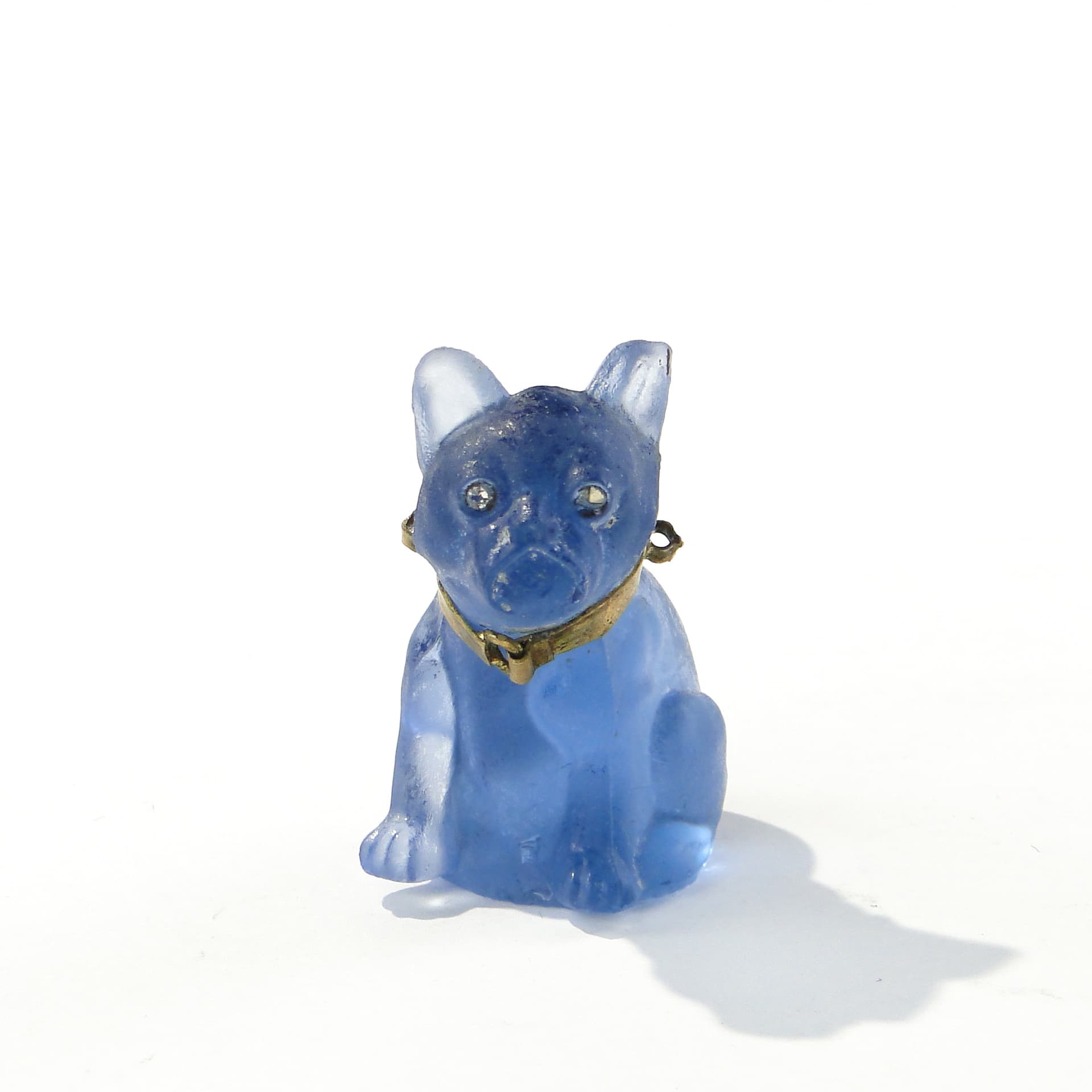 Bulldog Figurine, frosted blue glass, Czechoslovakia, early 20th c. - 344853