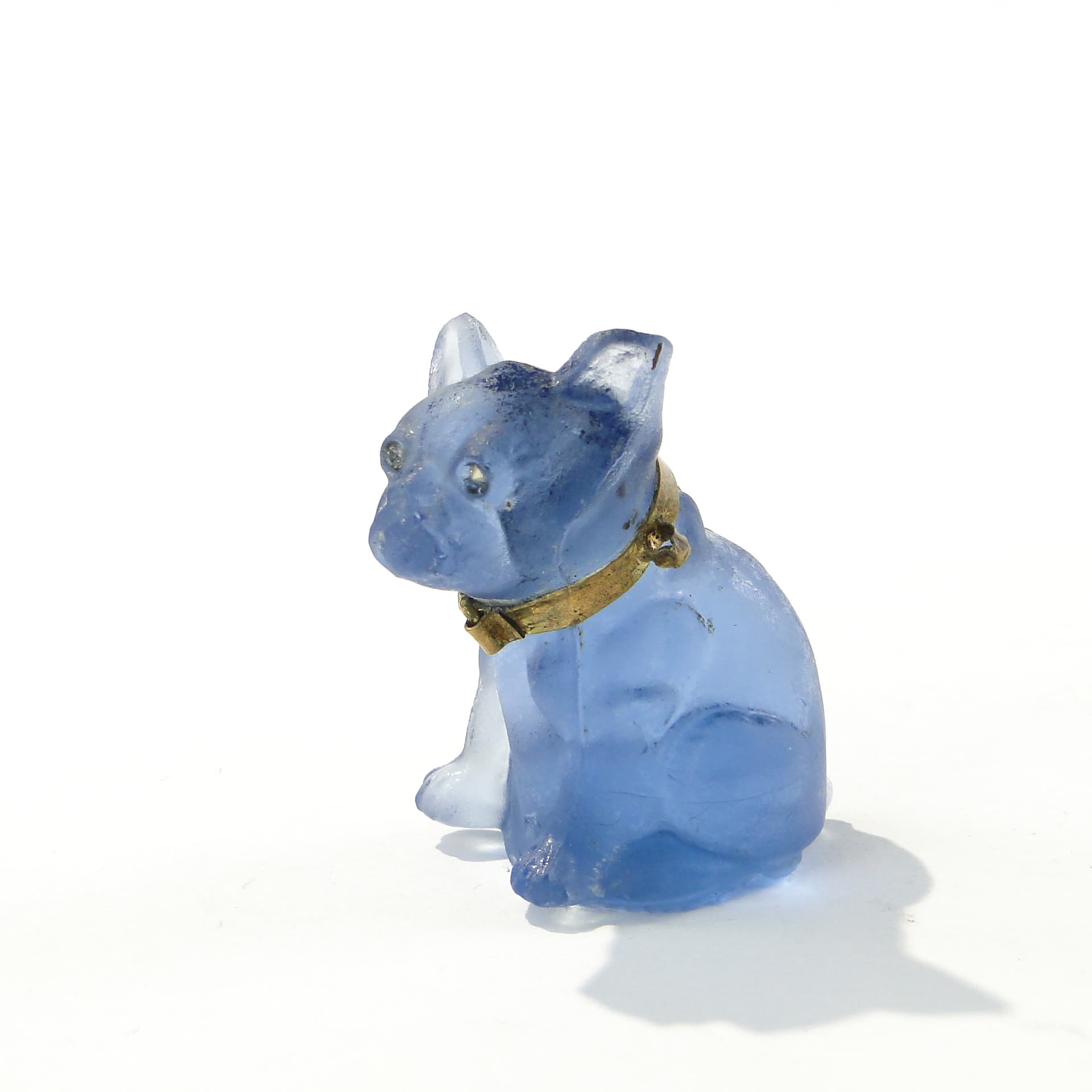 Bulldog Figurine, frosted blue glass, Czechoslovakia, early 20th c. - 344854
