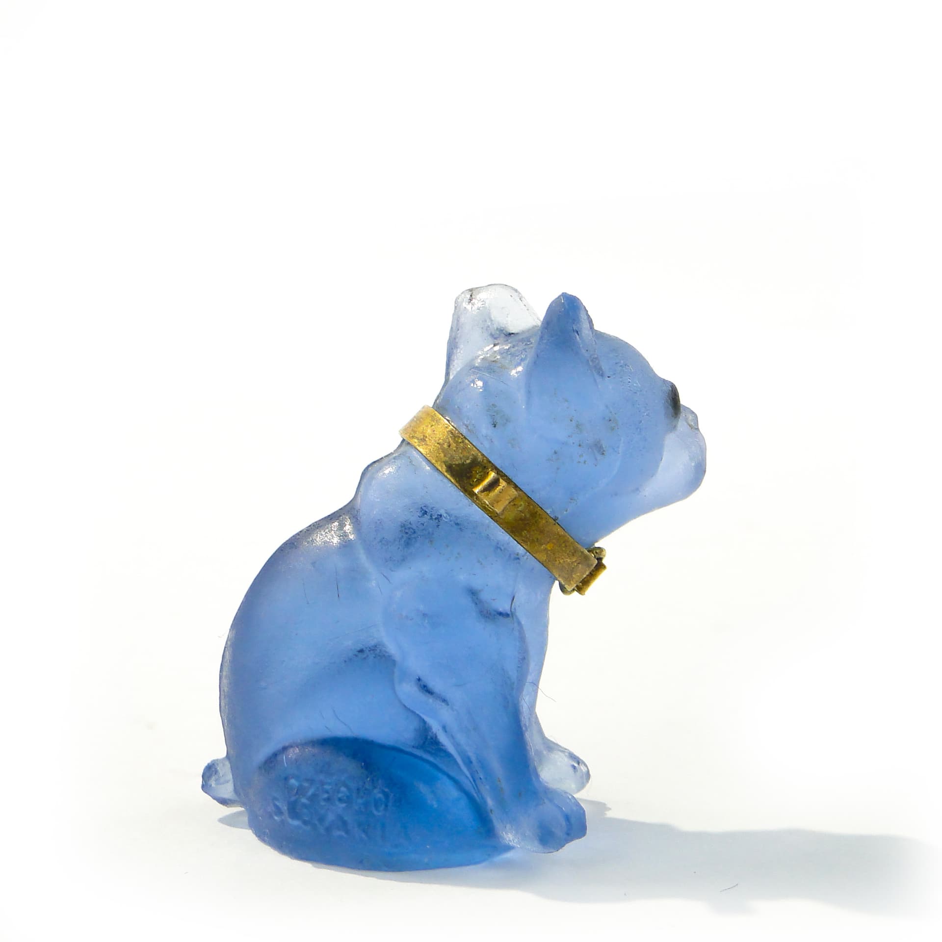 Bulldog Figurine, frosted blue glass, Czechoslovakia, early 20th c. - 344851
