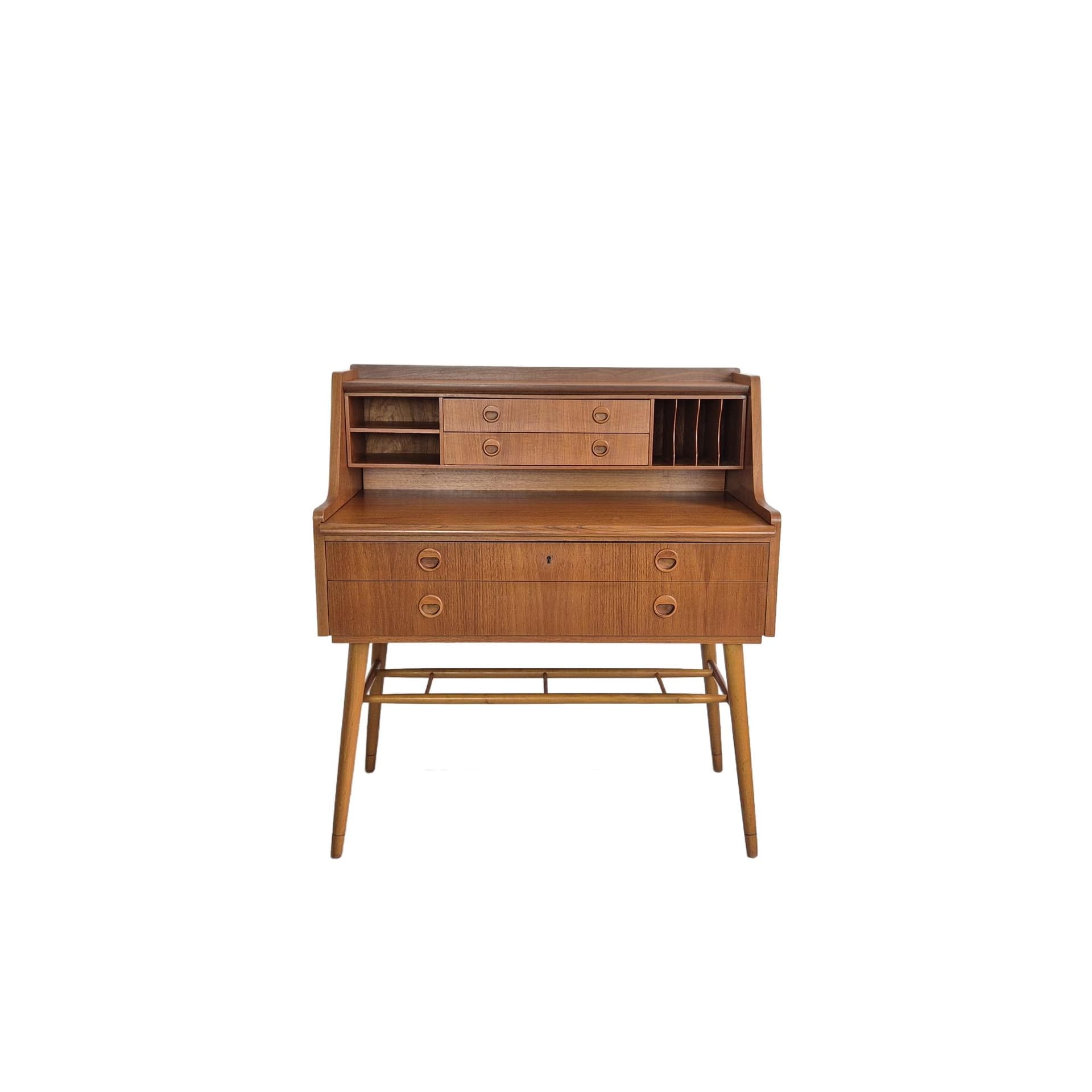 Secretary desk, brown teak, Bröderna Gustafssons, Sweden, 1960s.