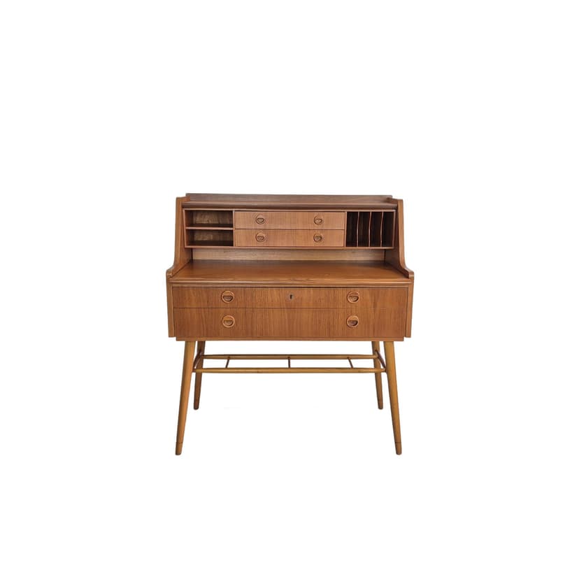 Secretary desk, brown teak, Bröderna Gustafssons, Sweden, 1960s.