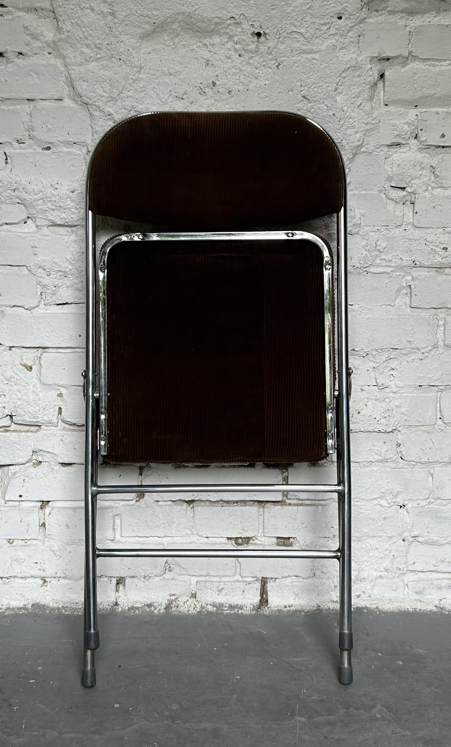 Folding chair Bauhaus, dark brown corduroy, chrome, 1970s. - 344912