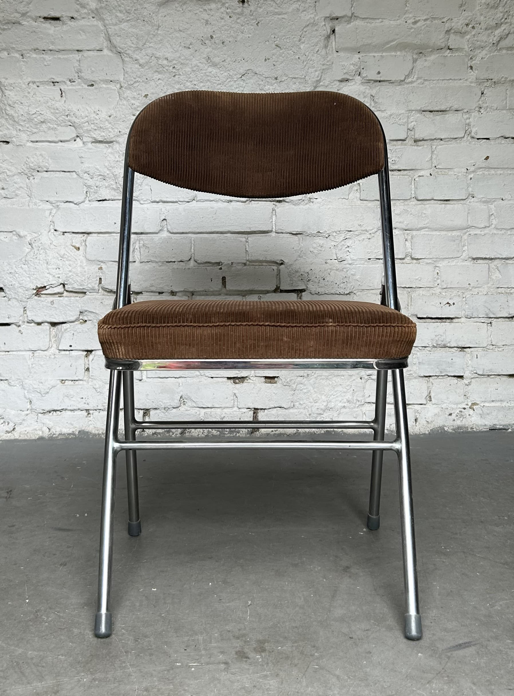 Folding chair Bauhaus, dark brown corduroy, chrome, 1970s. - 344911