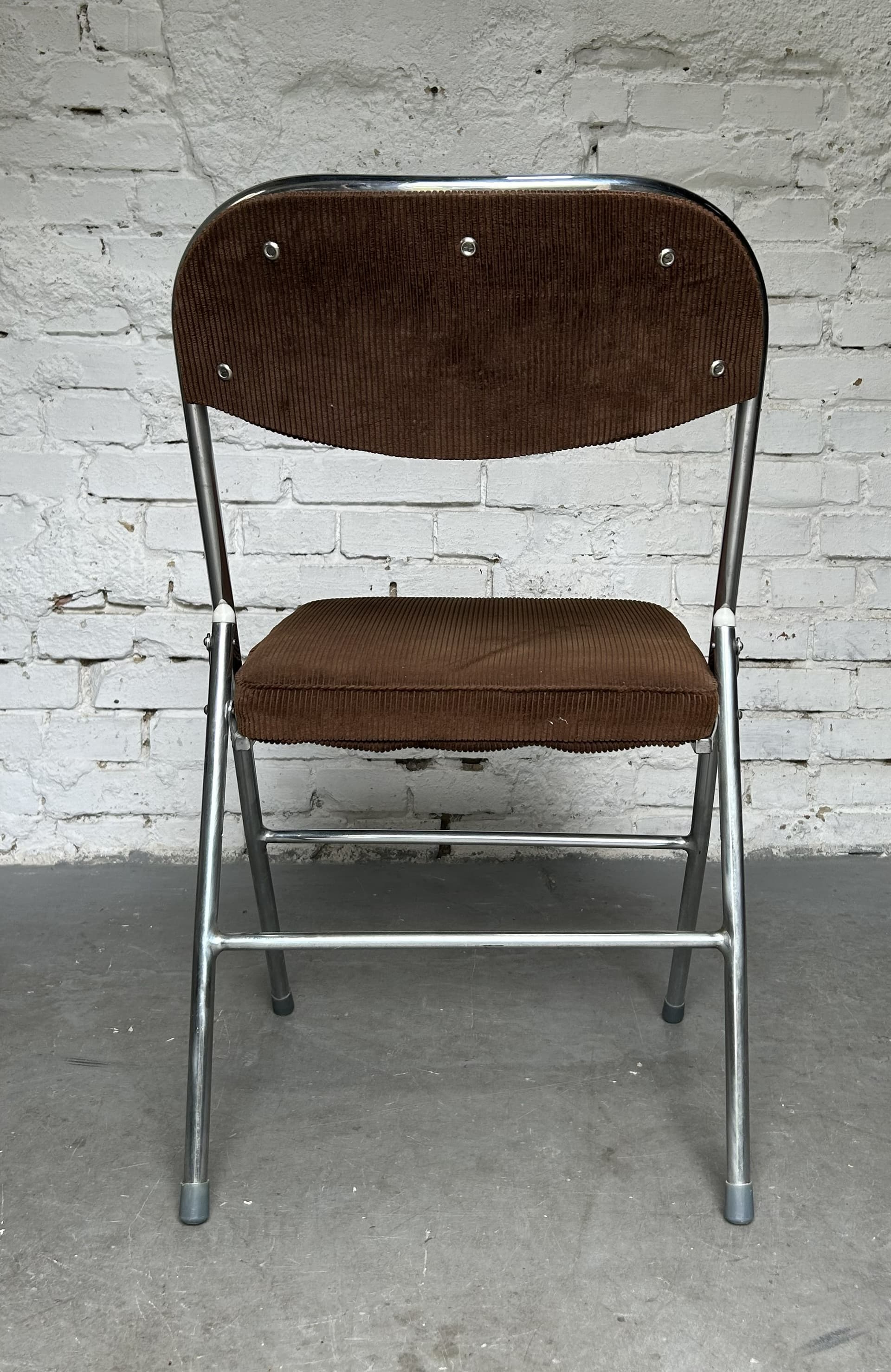 Folding chair Bauhaus, dark brown corduroy, chrome, 1970s. - 344914