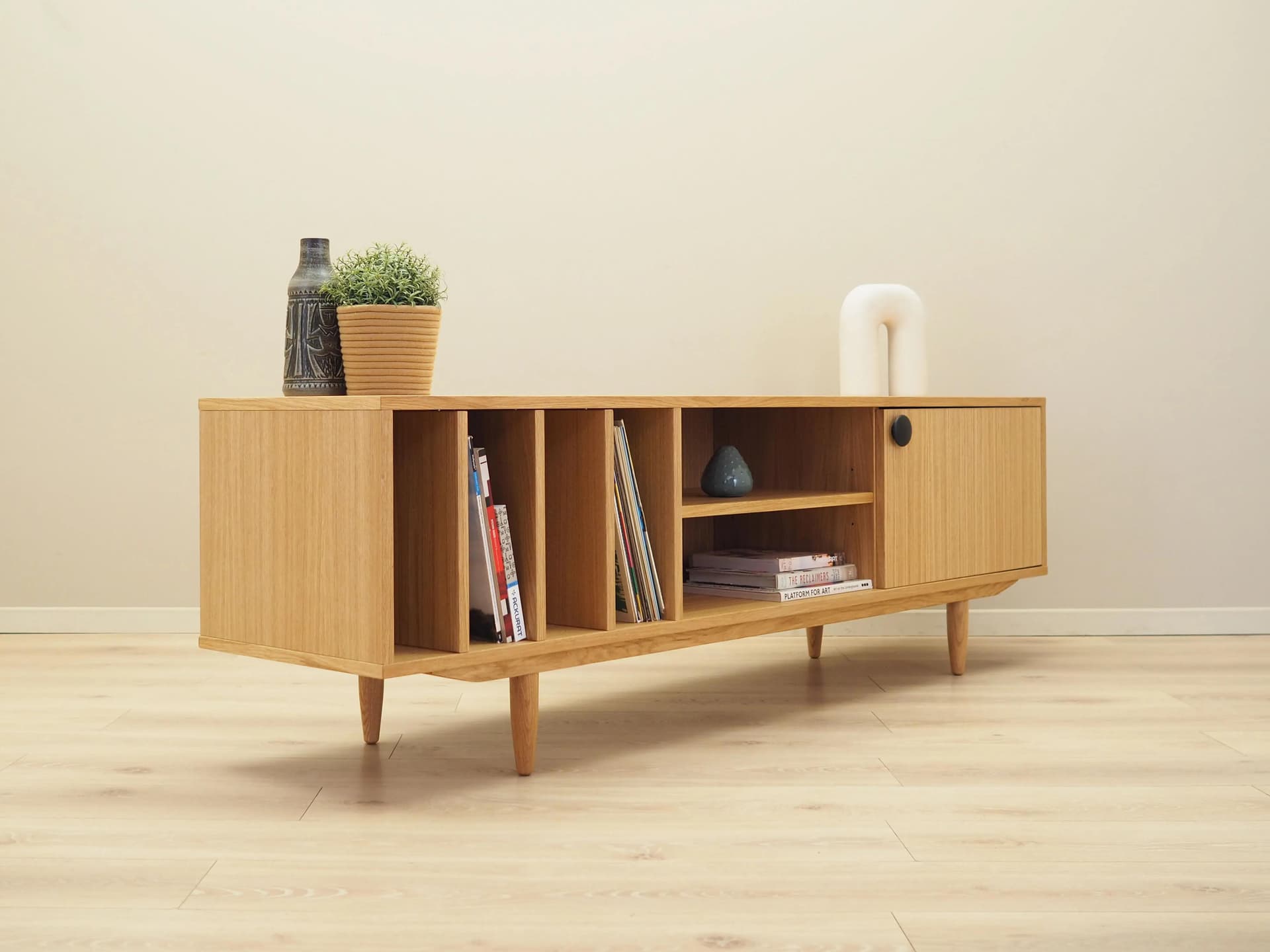 Sideboard, skandynawski, dąb żółty, Polska, lata 60. - 25849