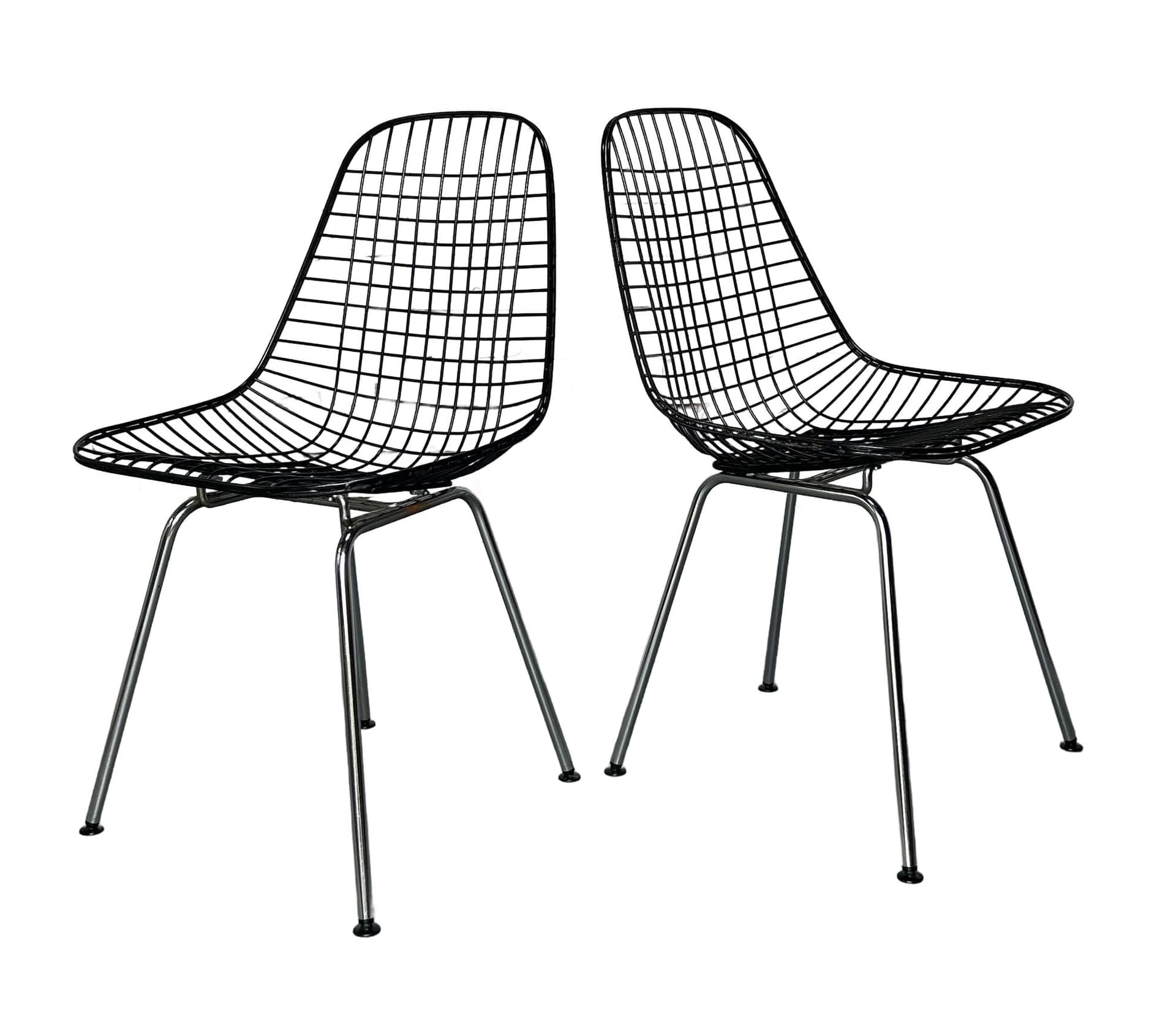 Para krzeseł Wire DKR-2, stal czarna, stal chromowana, proj. C. & R. Eames, Herman Miller, USA, lata 60.