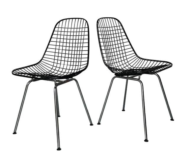 Para krzeseł Wire DKR-2, stal czarna, stal chromowana, proj. C. & R. Eames, Herman Miller, USA, lata 60. - WYMIARY