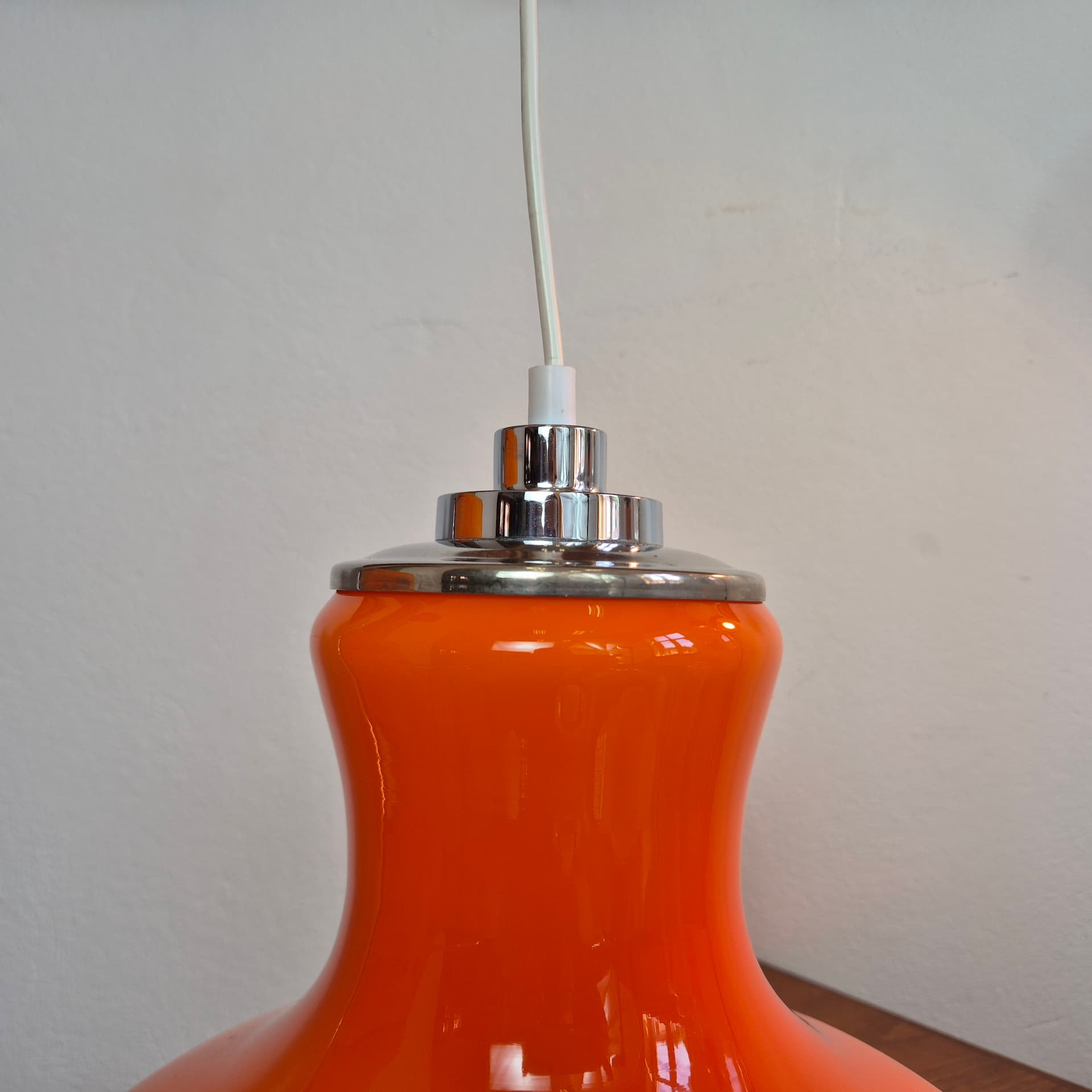 Pendant lamp, orange glass, silver chrome, Germany, 1960s. - 344982
