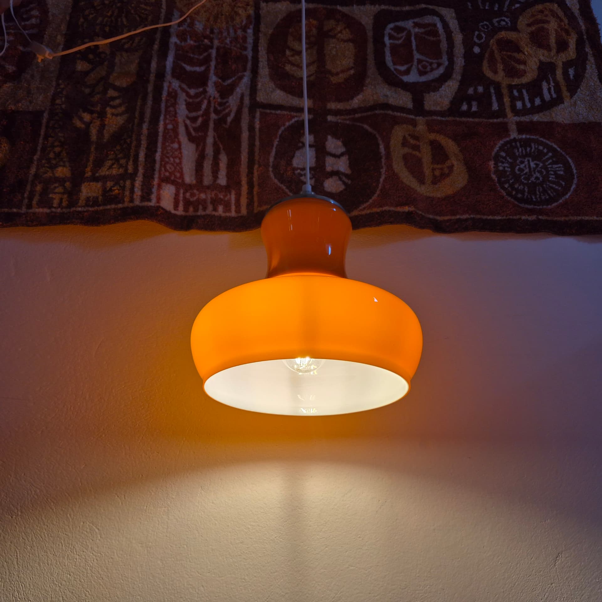 Pendant lamp, orange glass, silver chrome, Germany, 1960s. - 344981