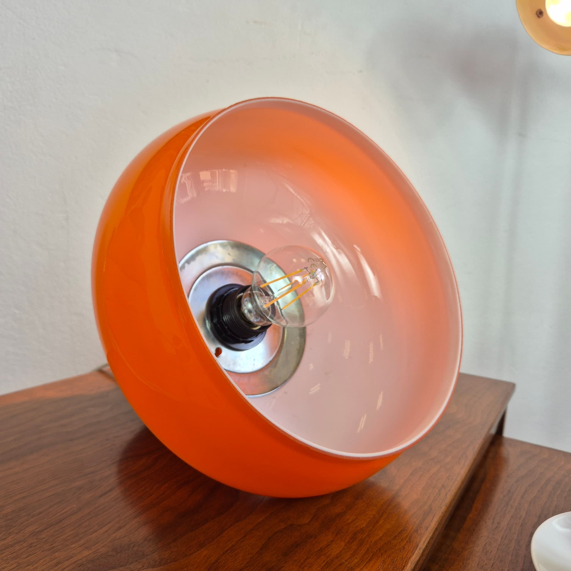 Pendant lamp, orange glass, silver chrome, Germany, 1960s. - 344978