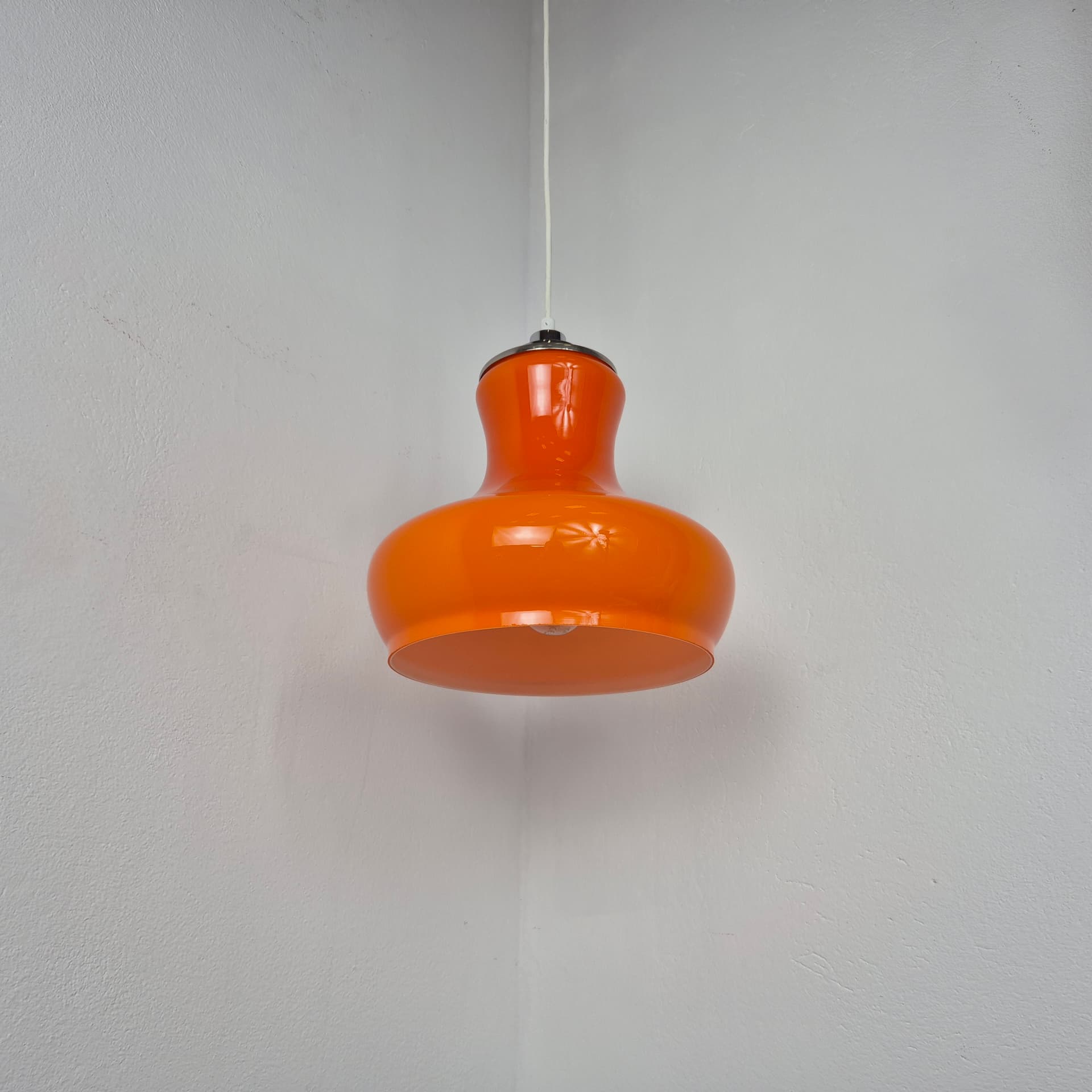 Pendant lamp, orange glass, silver chrome, Germany, 1960s. - 344977