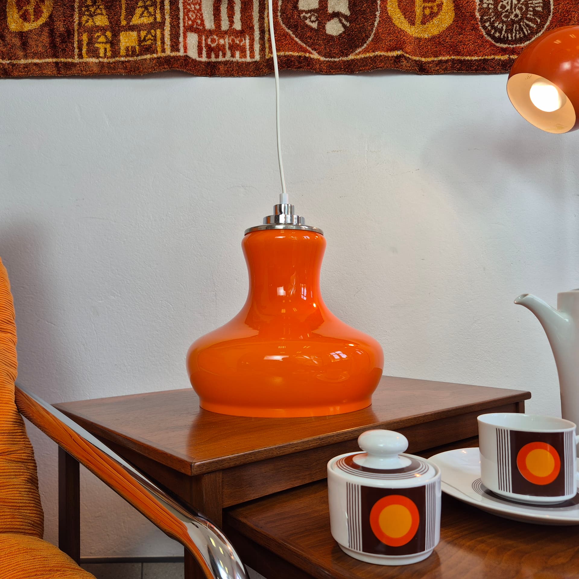 Pendant lamp, orange glass, silver chrome, Germany, 1960s. - 344980