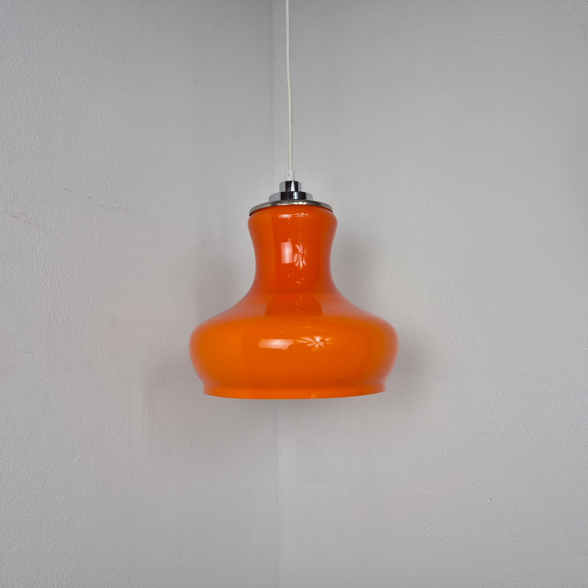 Pendant lamp, orange glass, silver chrome, Germany, 1960s. - 344976