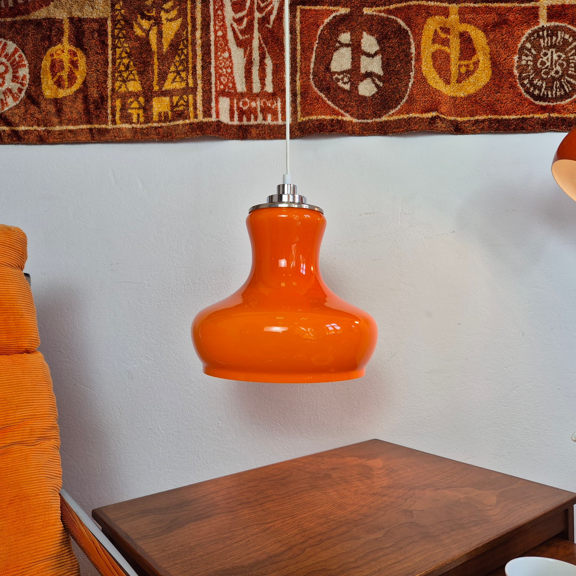 Pendant lamp, orange glass, silver chrome, Germany, 1960s. - 344979
