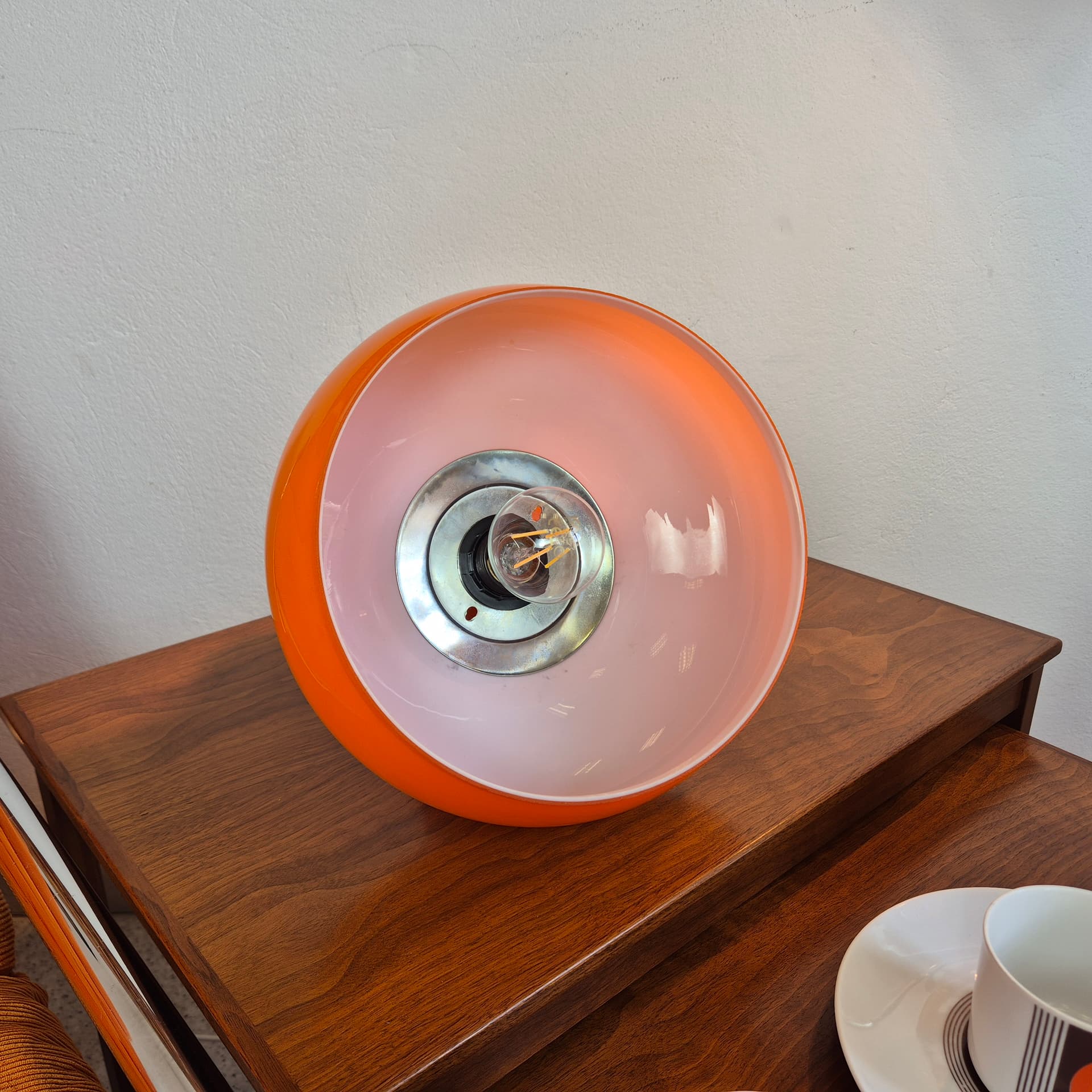Pendant lamp, orange glass, silver chrome, Germany, 1960s. - 344986