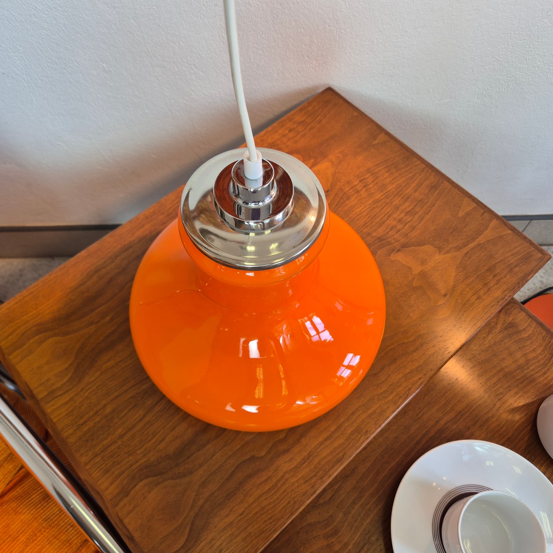 Pendant lamp, orange glass, silver chrome, Germany, 1960s. - 344984