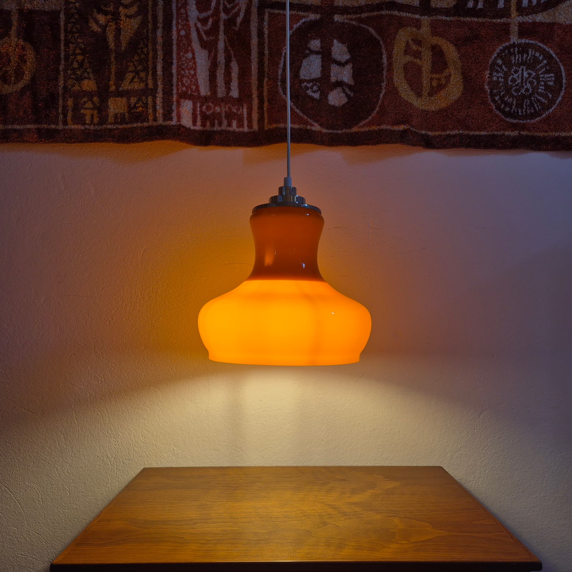 Pendant lamp, orange glass, silver chrome, Germany, 1960s. - 344983