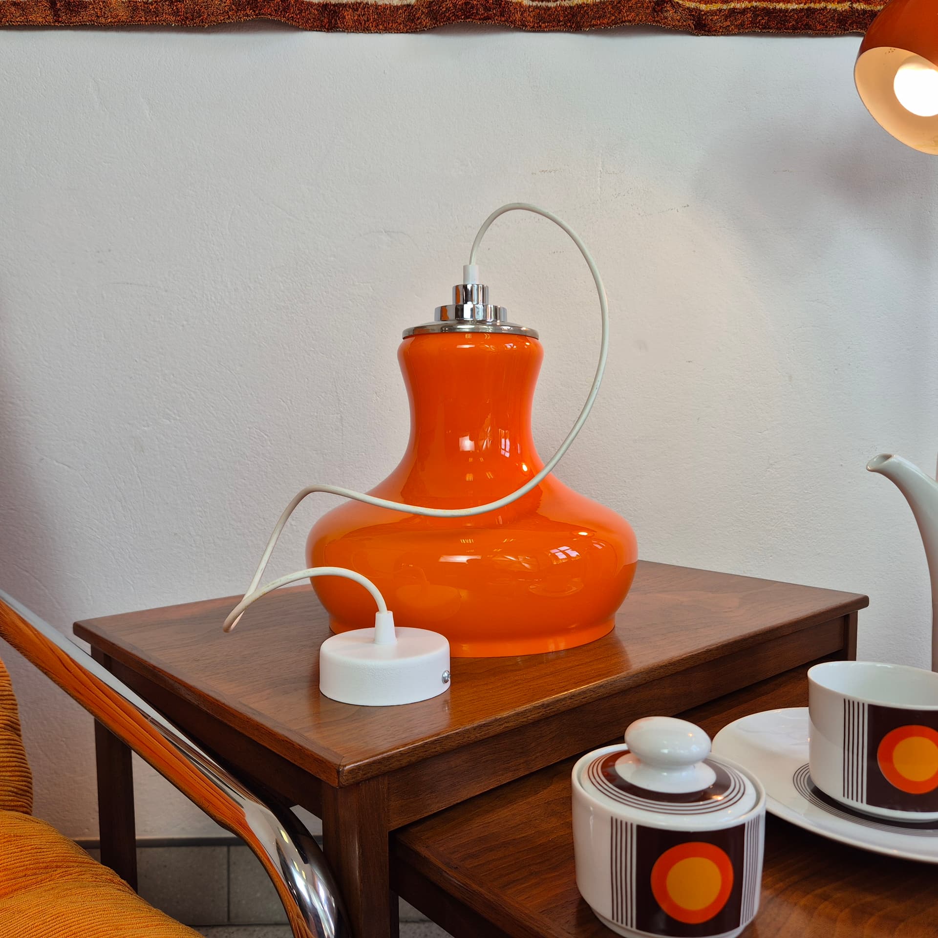 Pendant lamp, orange glass, silver chrome, Germany, 1960s. - 344985