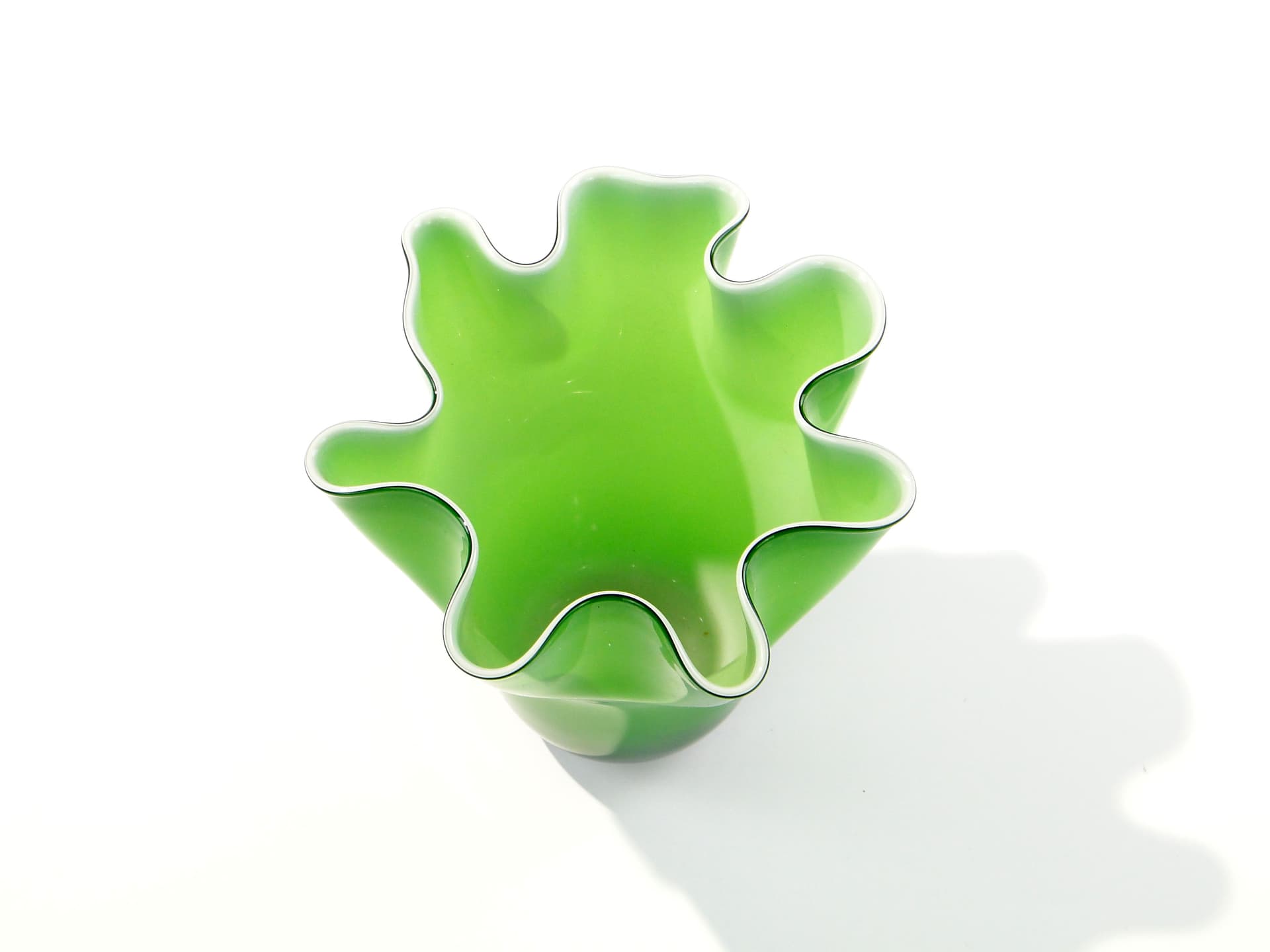Chusta vase, green white glass, Józefina Glassworks Krosno, Poland, 1980s. - 345020