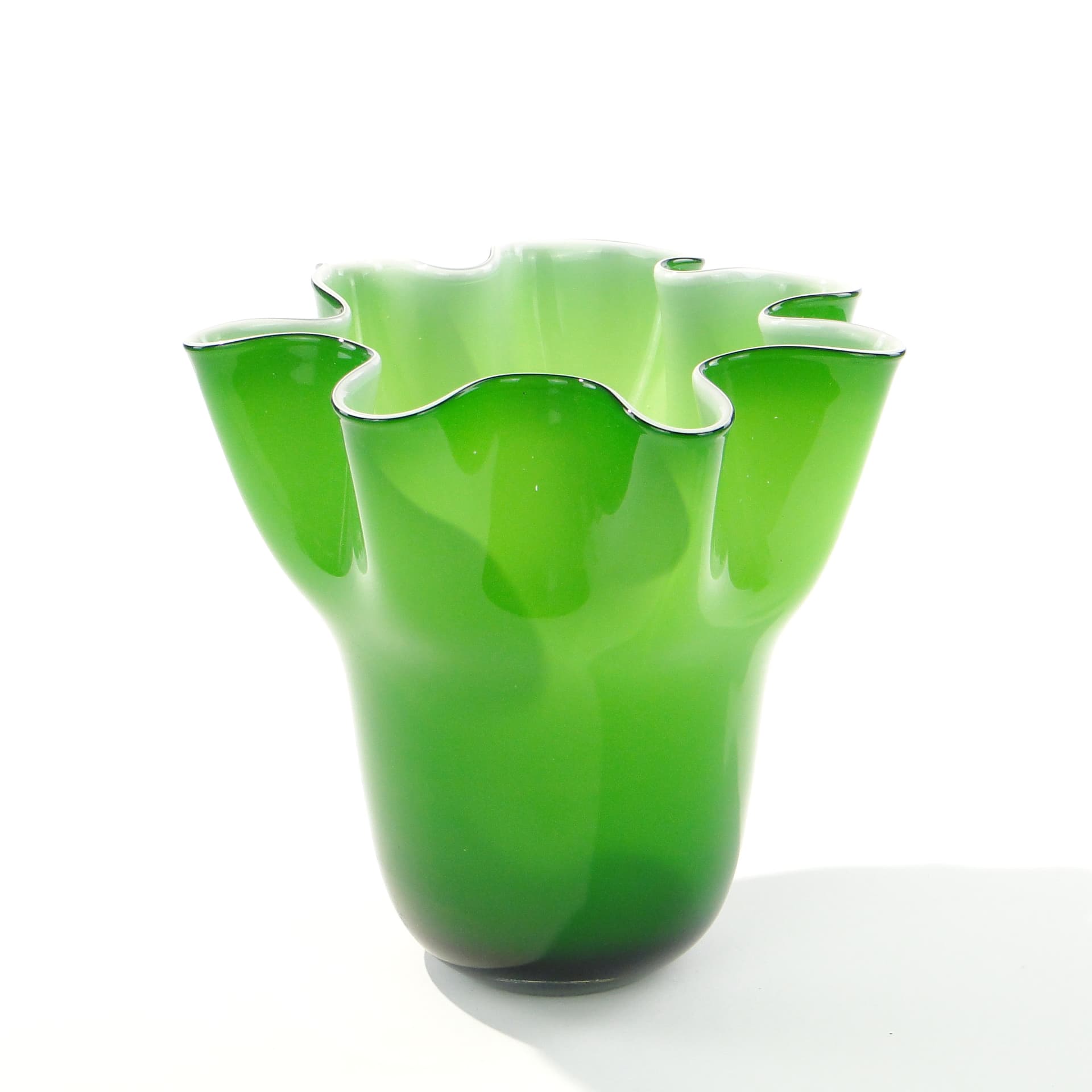 Chusta vase, green white glass, Józefina Glassworks Krosno, Poland, 1980s. - 345017