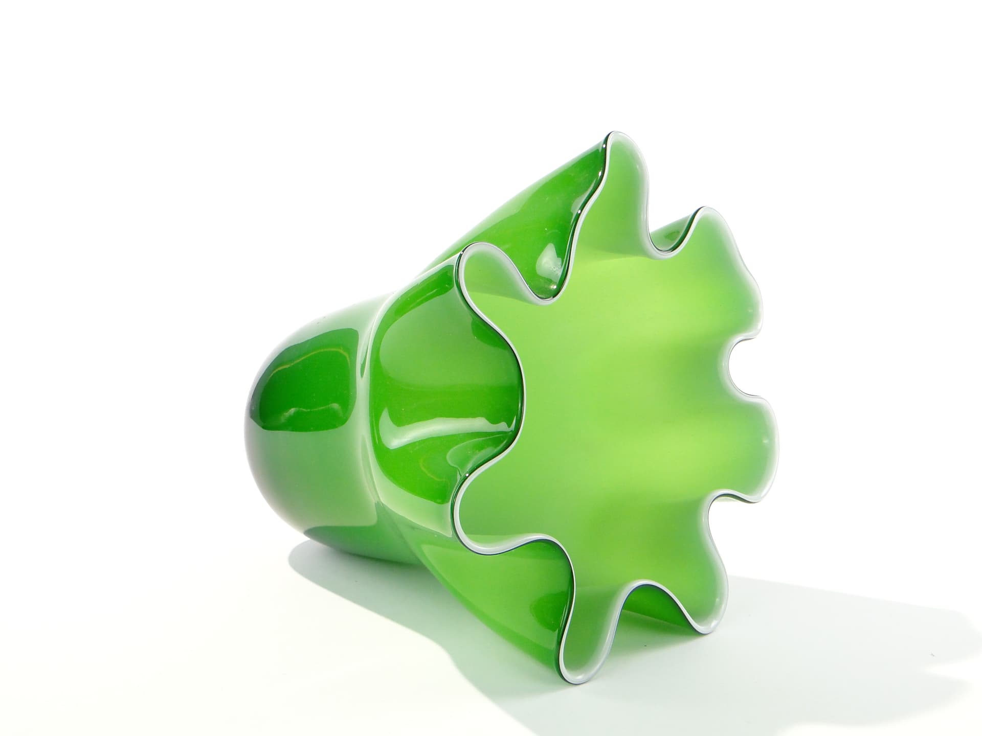 Chusta vase, green white glass, Józefina Glassworks Krosno, Poland, 1980s. - 345023