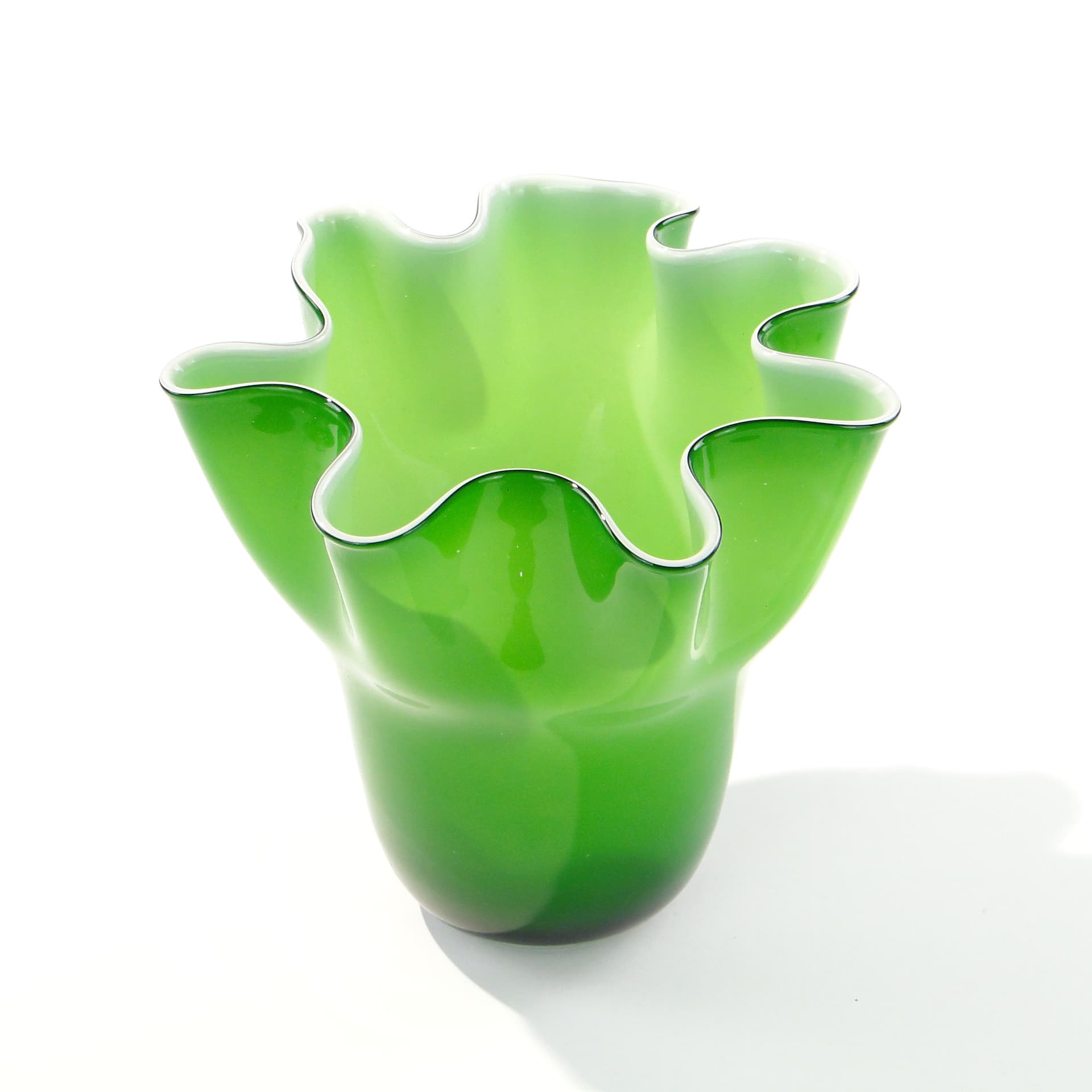 Chusta vase, green white glass, Józefina Glassworks Krosno, Poland, 1980s. - 345019