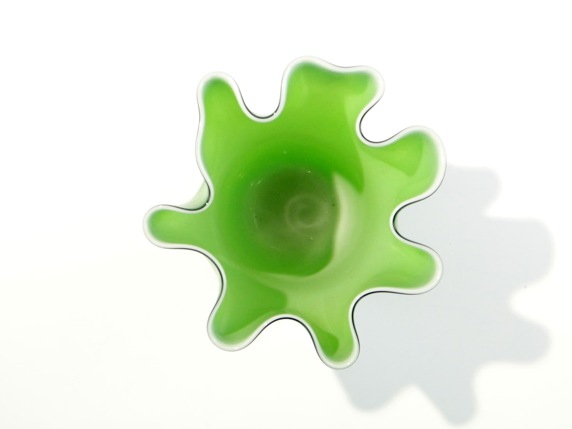 Chusta vase, green white glass, Józefina Glassworks Krosno, Poland, 1980s. - 345022