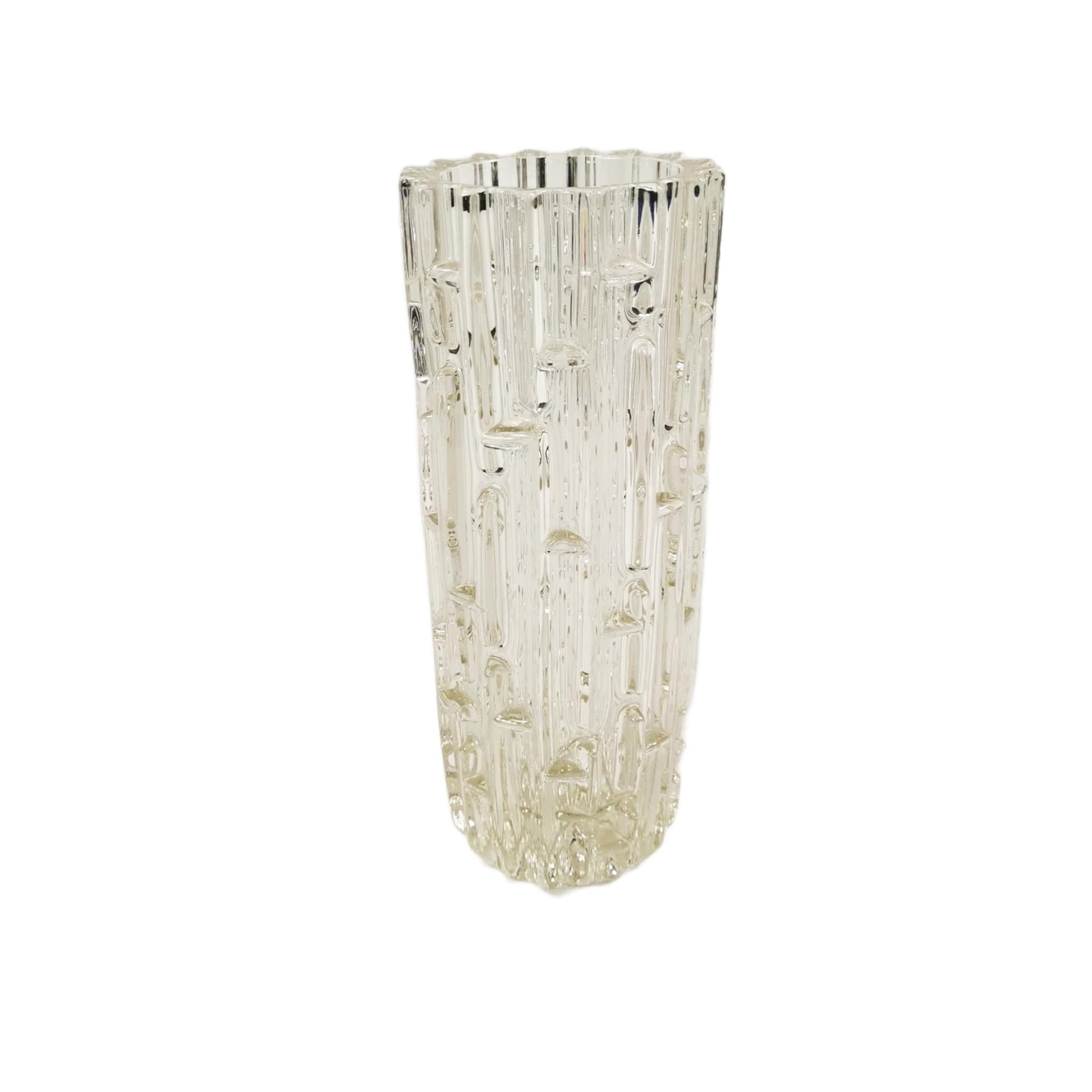 Vase Labyrint, transparent amber glass, by F. Vizner, Czechoslovakia, 1960s.