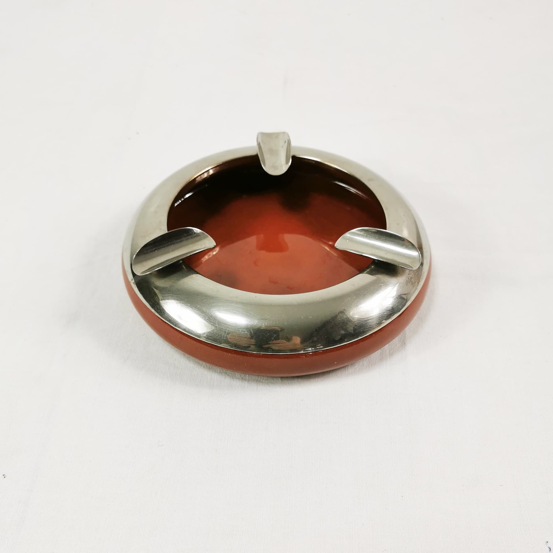Ashtray, red ceramic, silver metal, by M. Lauger, Tonwerke Kandern, Germany, early 20th c. - 345102