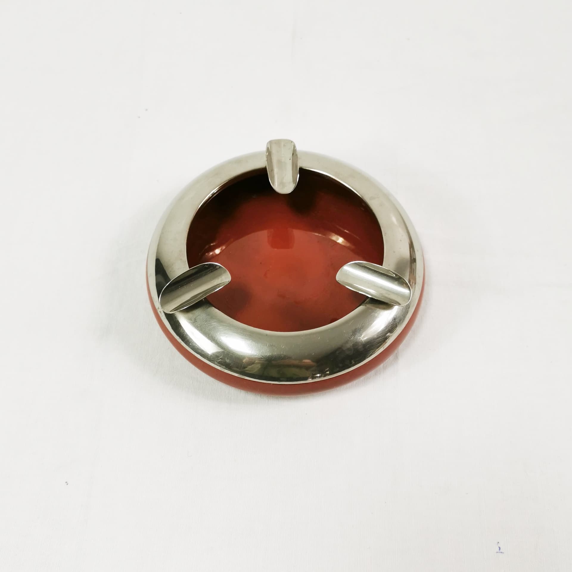 Ashtray, red ceramic, silver metal, by M. Lauger, Tonwerke Kandern, Germany, early 20th c. - 345107