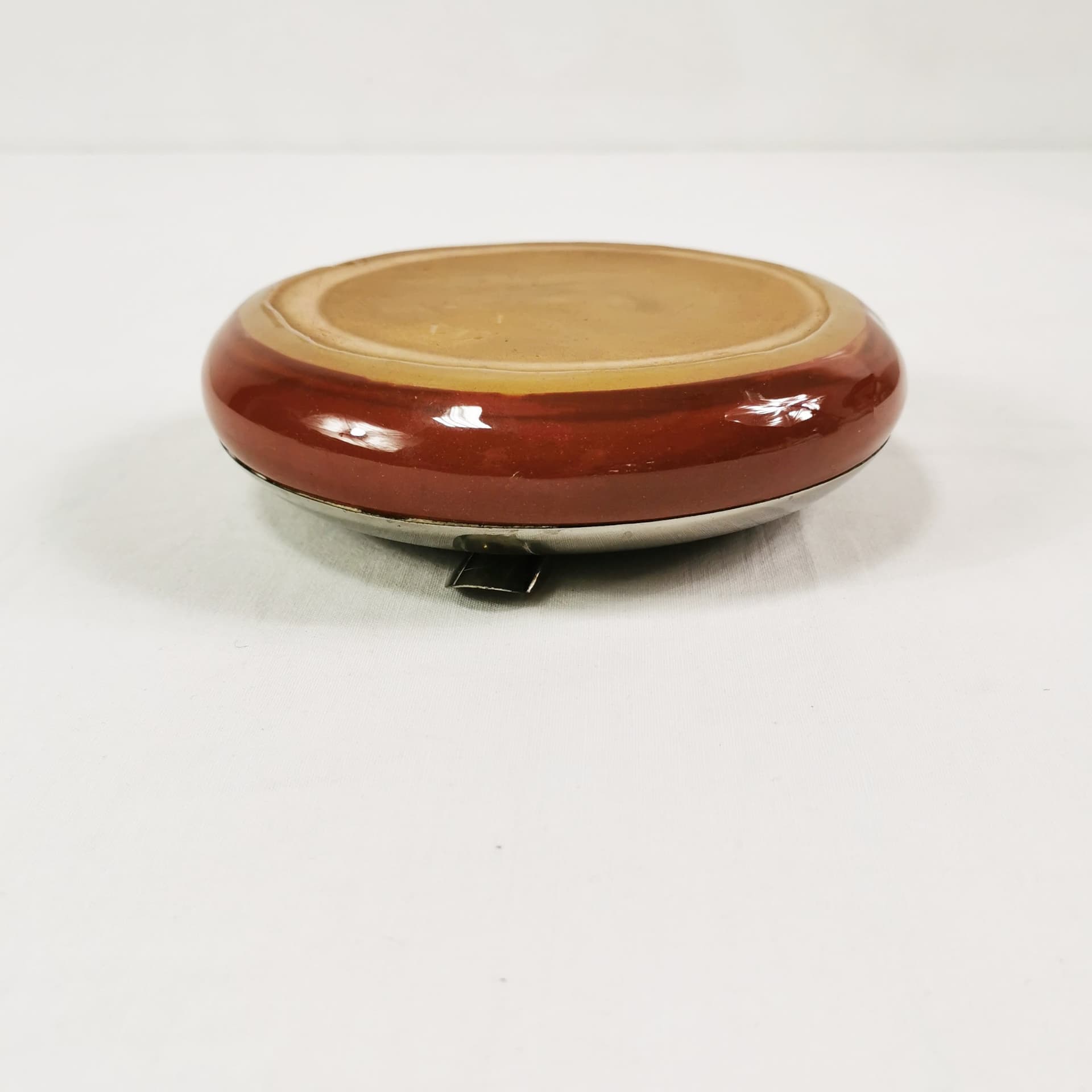 Ashtray, red ceramic, silver metal, by M. Lauger, Tonwerke Kandern, Germany, early 20th c. - 345106