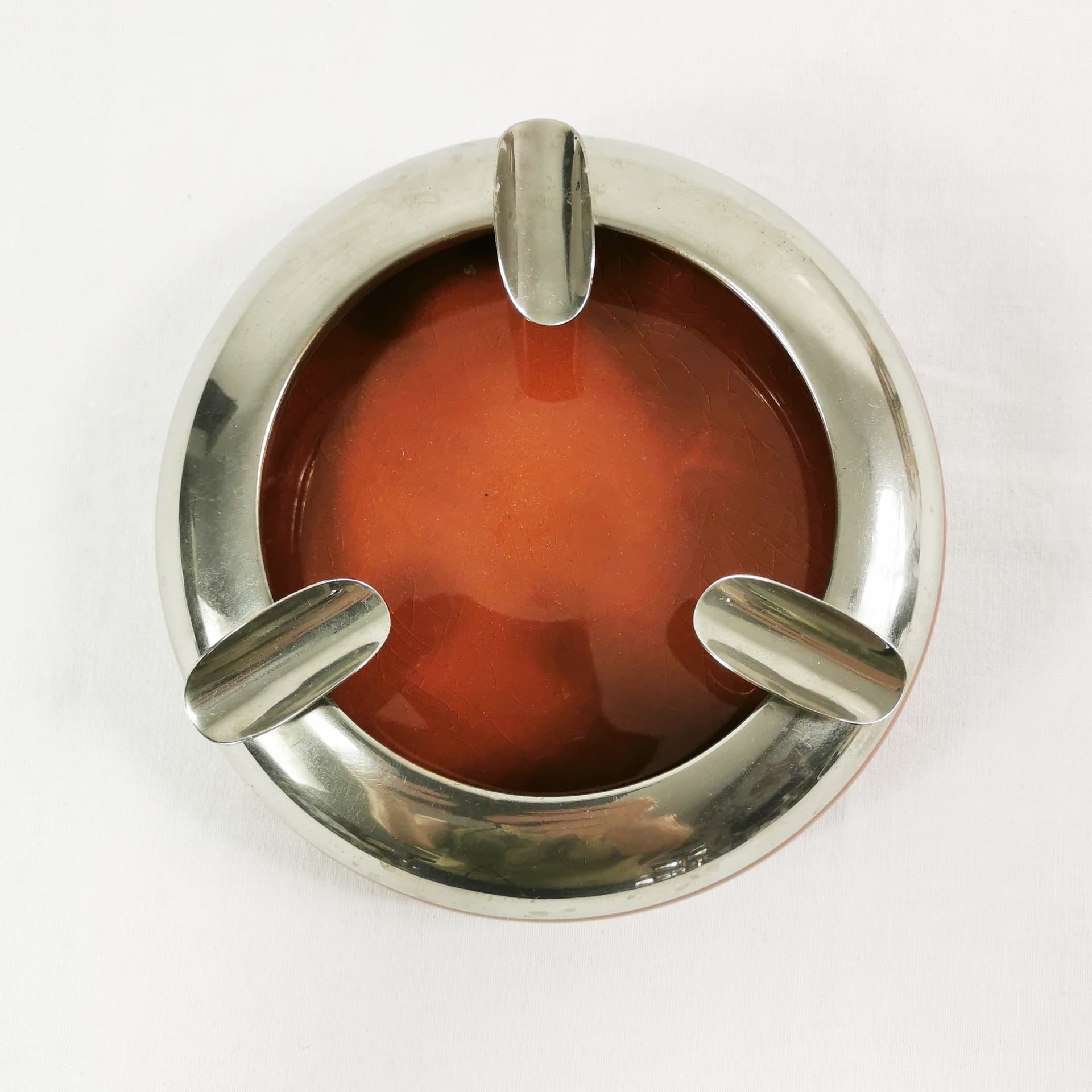 Ashtray, red ceramic, silver metal, by M. Lauger, Tonwerke Kandern, Germany, early 20th c. - 345104