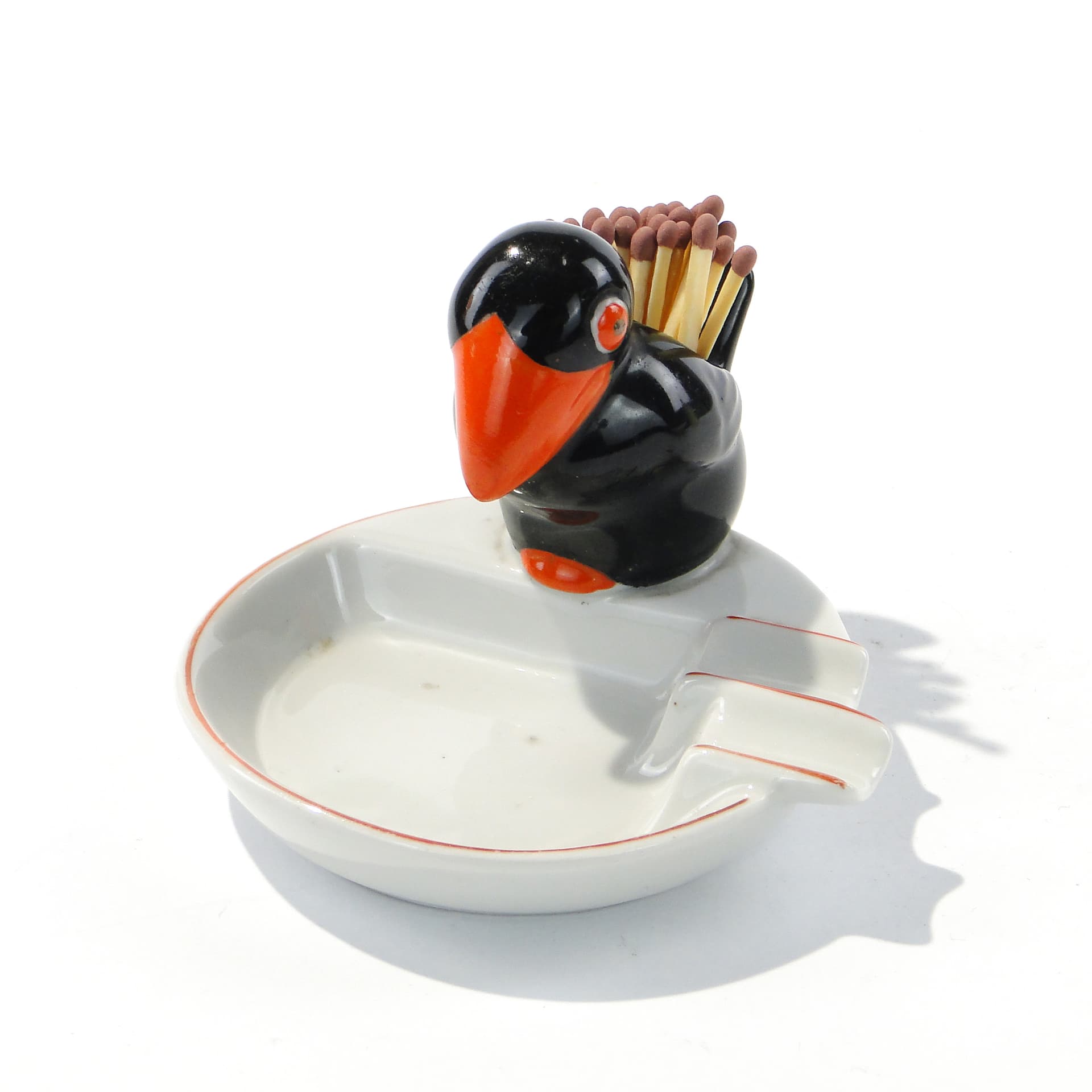Ashtray Art Deco, black white red orange porcelain, Fürstenberg, Germany, 1920s - 345123