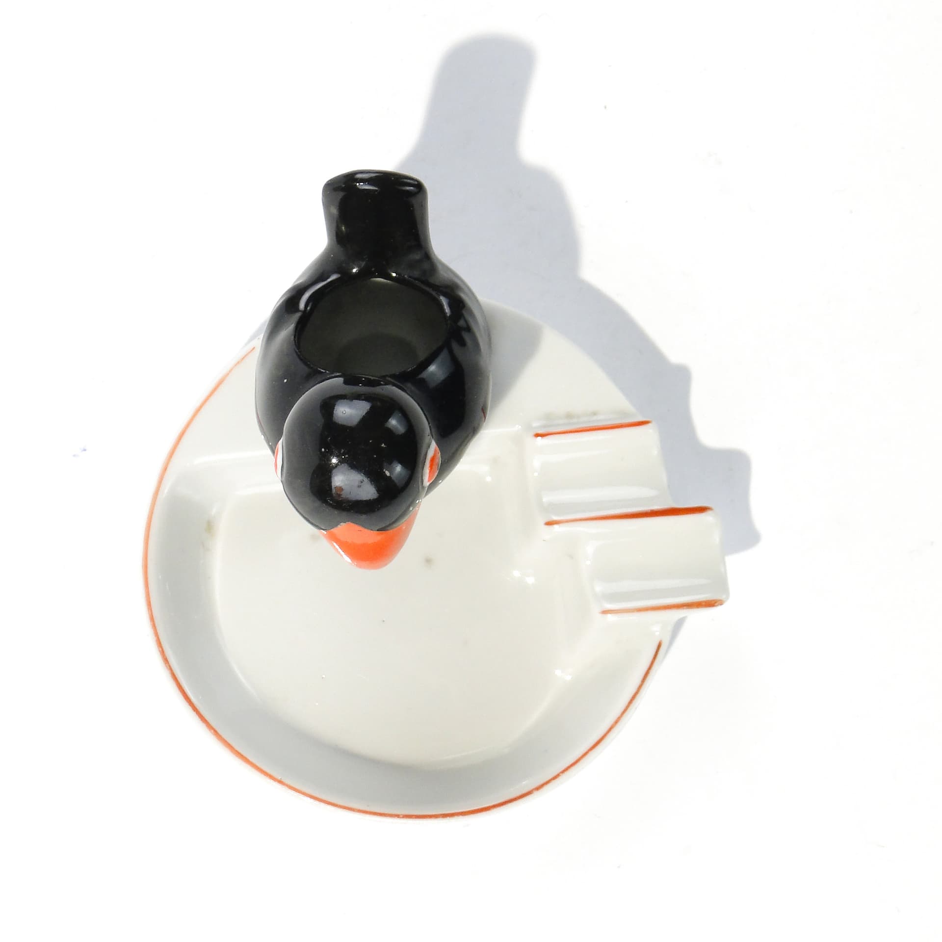 Ashtray Art Deco, black white red orange porcelain, Fürstenberg, Germany, 1920s - 345119