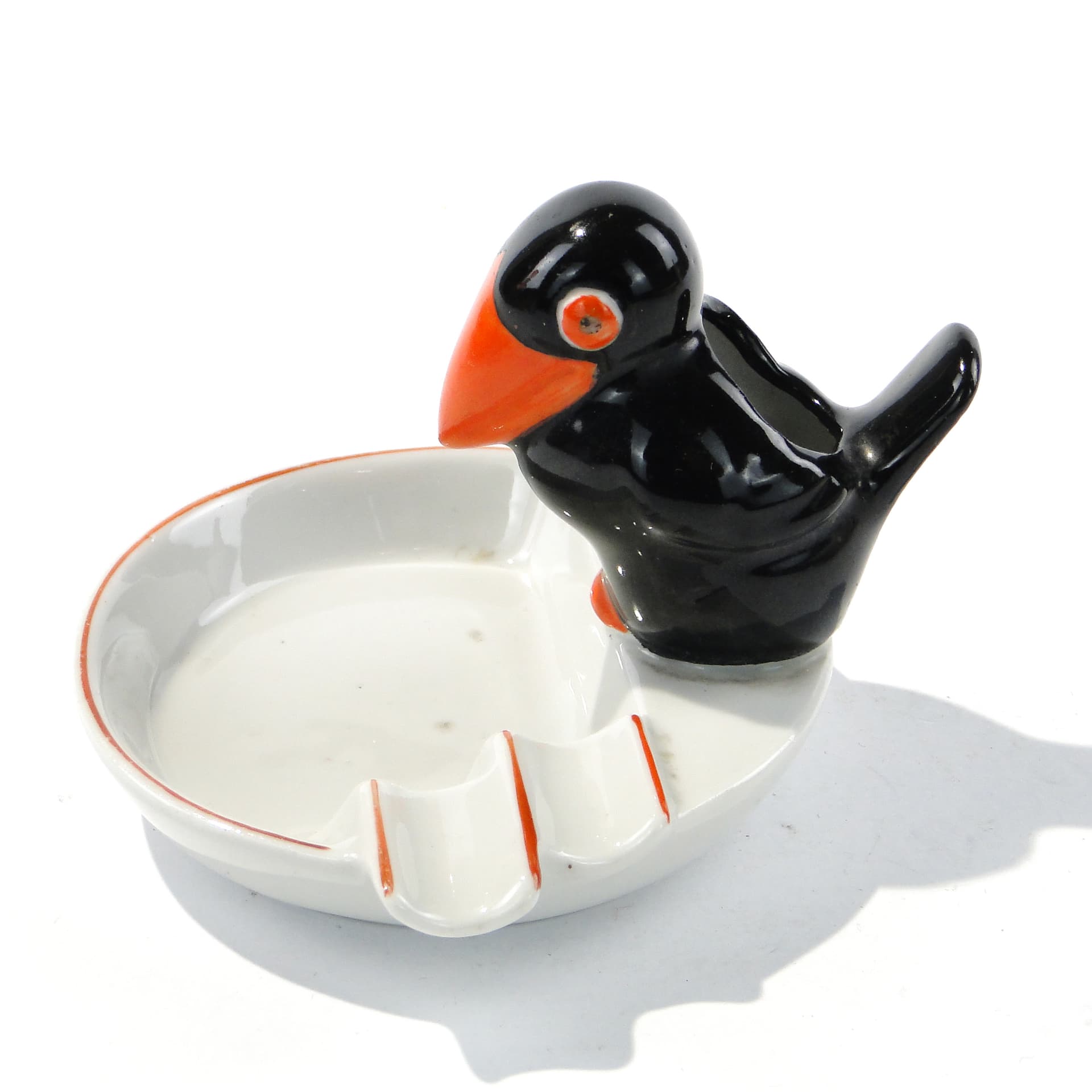 Ashtray Art Deco, black white red orange porcelain, Fürstenberg, Germany, 1920s