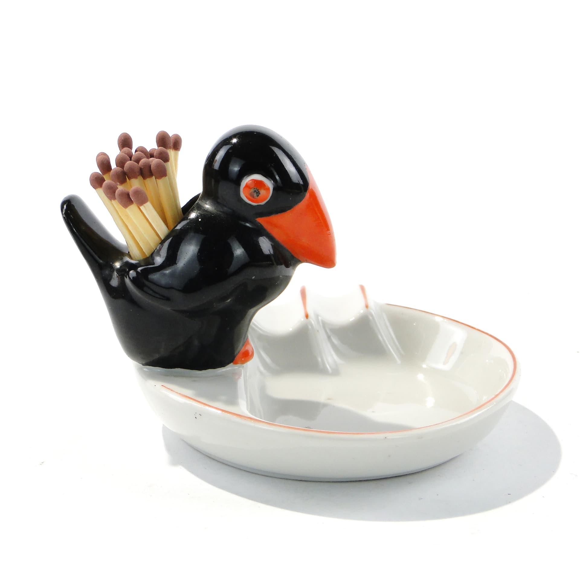 Ashtray Art Deco, black white red orange porcelain, Fürstenberg, Germany, 1920s - 345125