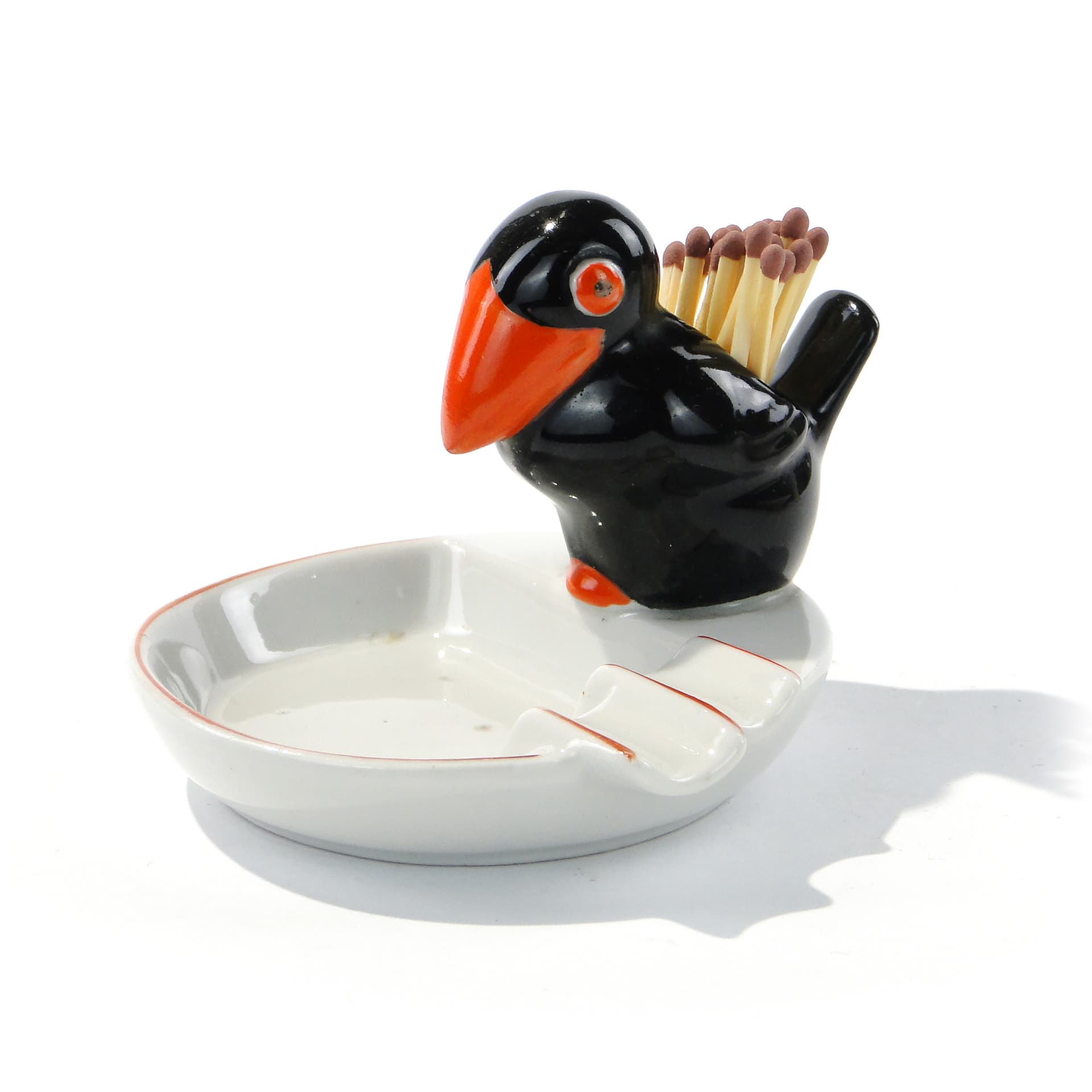 Ashtray Art Deco, black white red orange porcelain, Fürstenberg, Germany, 1920s - 345124