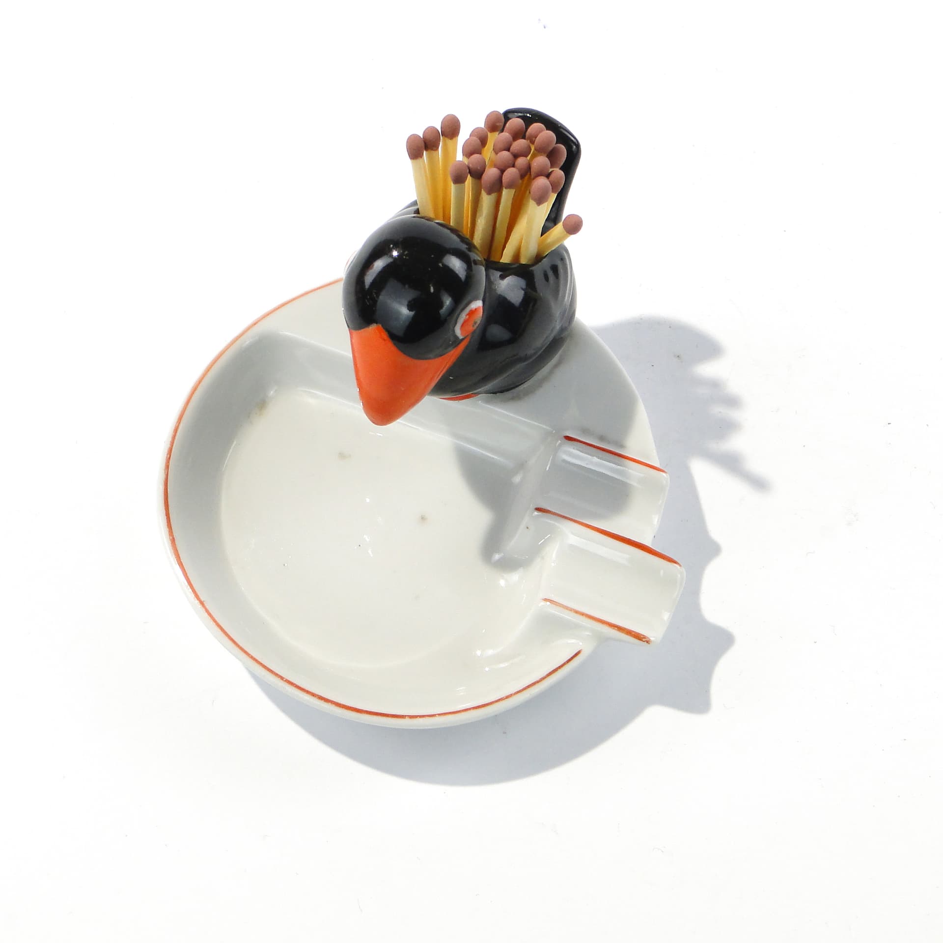 Ashtray Art Deco, black white red orange porcelain, Fürstenberg, Germany, 1920s - 345126
