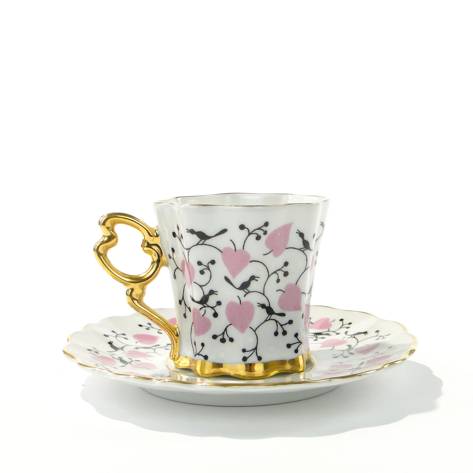 Filiżanka i spodek, biała porcelana, złocenie, Czechosłowacja, lata 50. - 345145