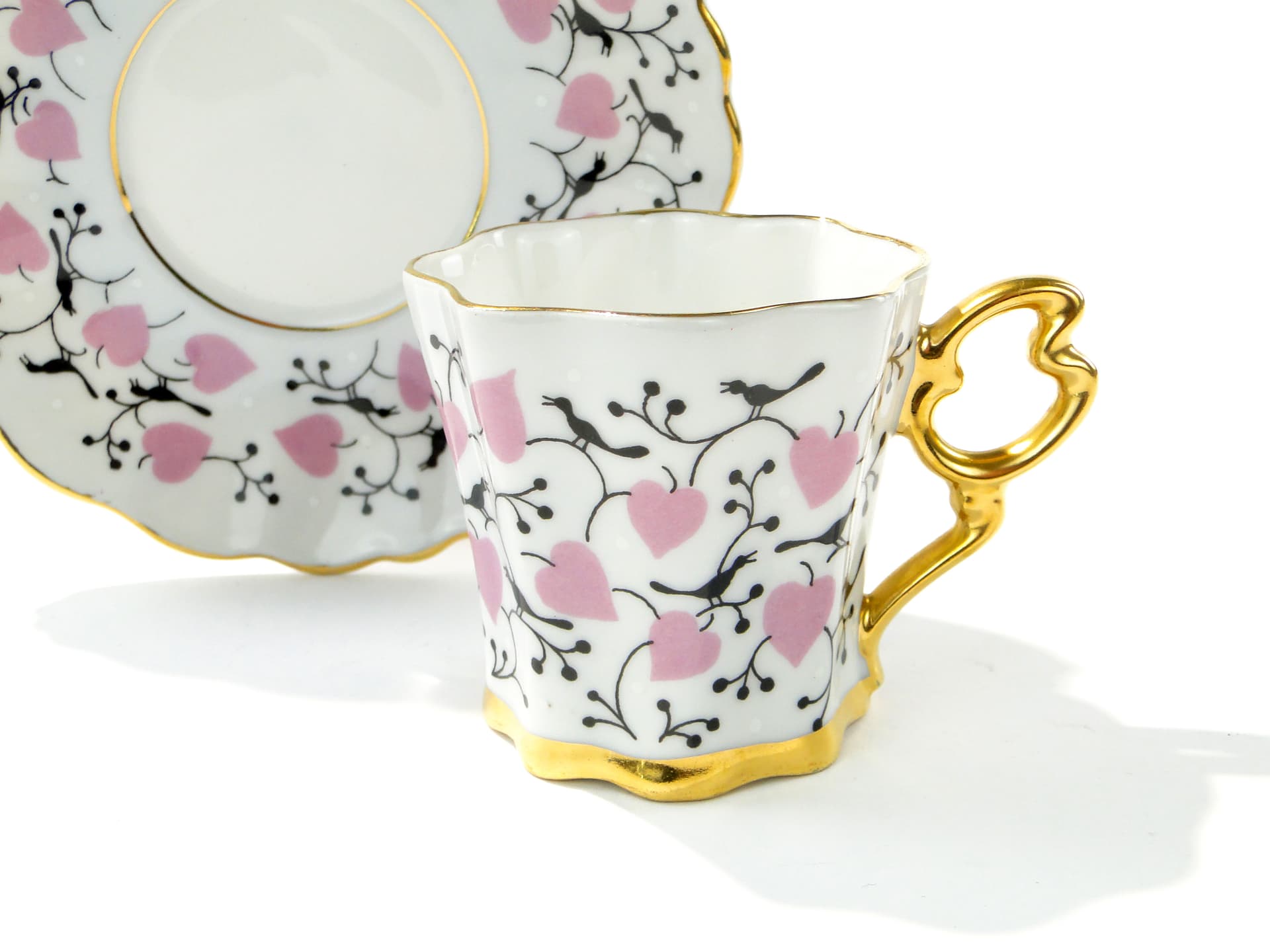 Filiżanka i spodek, biała porcelana, złocenie, Czechosłowacja, lata 50. - 345152