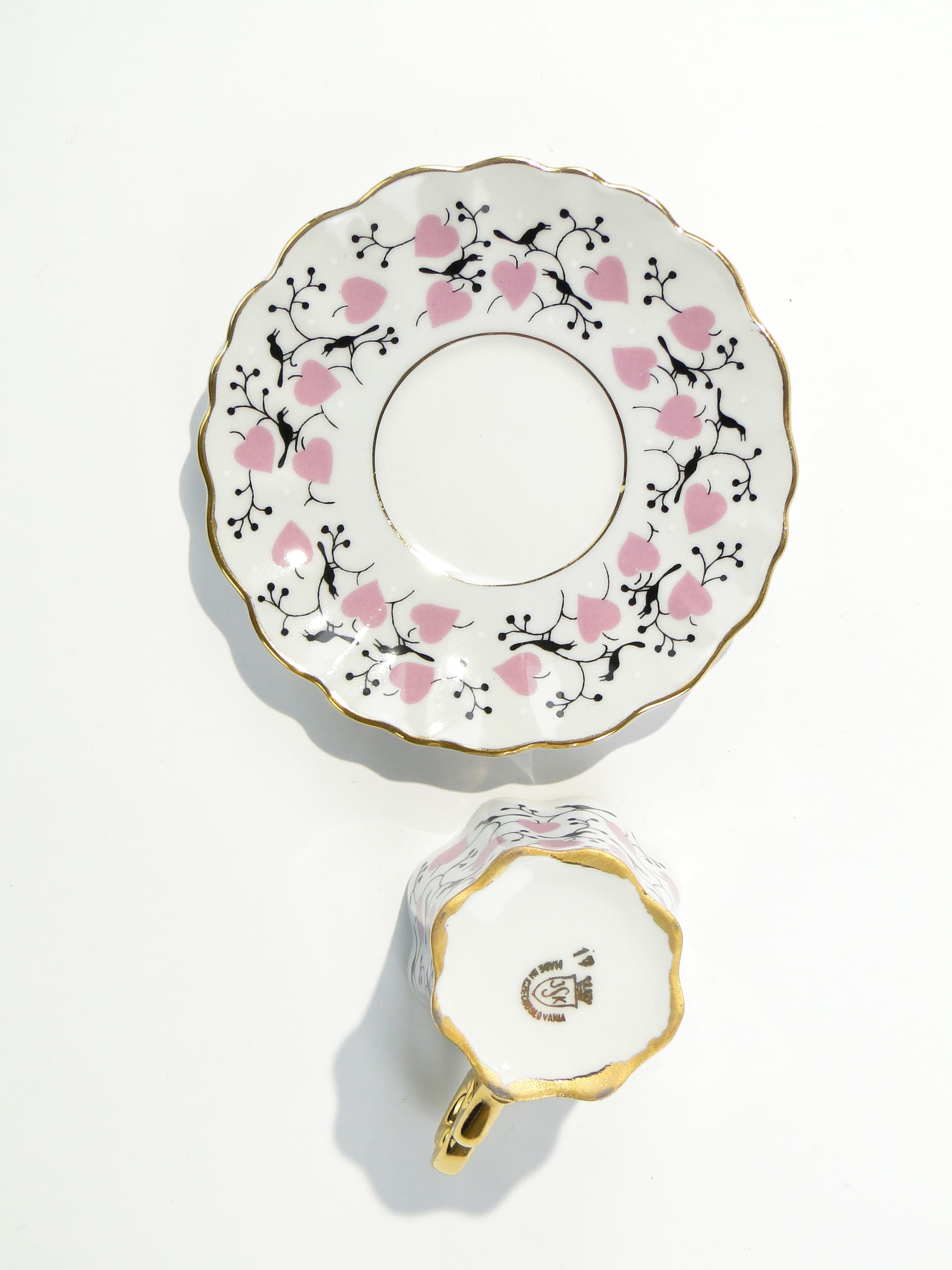 Filiżanka i spodek, biała porcelana, złocenie, Czechosłowacja, lata 50. - 345150