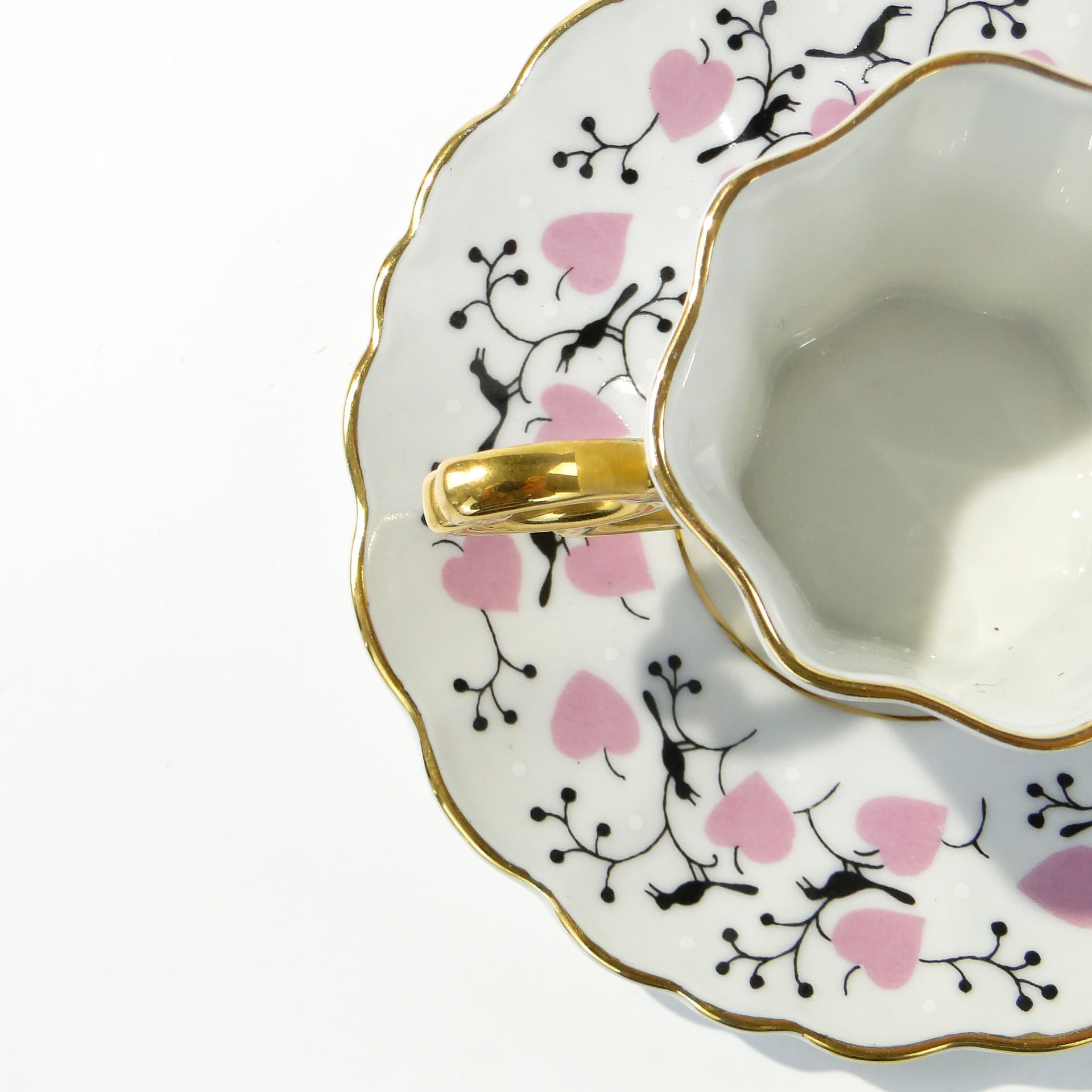 Filiżanka i spodek, biała porcelana, złocenie, Czechosłowacja, lata 50. - 345147