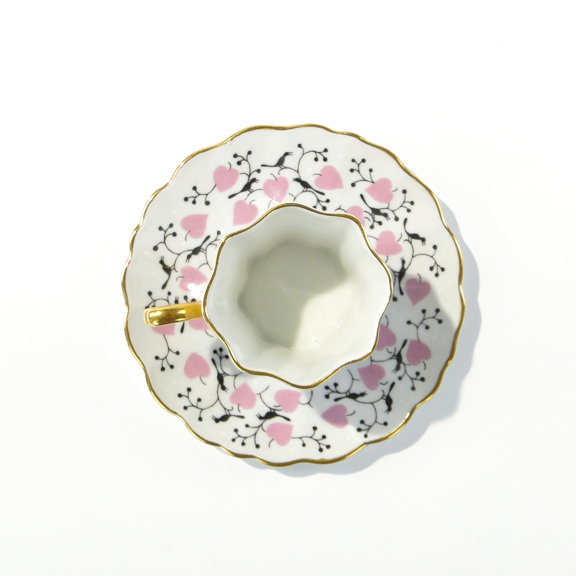Filiżanka i spodek, biała porcelana, złocenie, Czechosłowacja, lata 50. - 345146