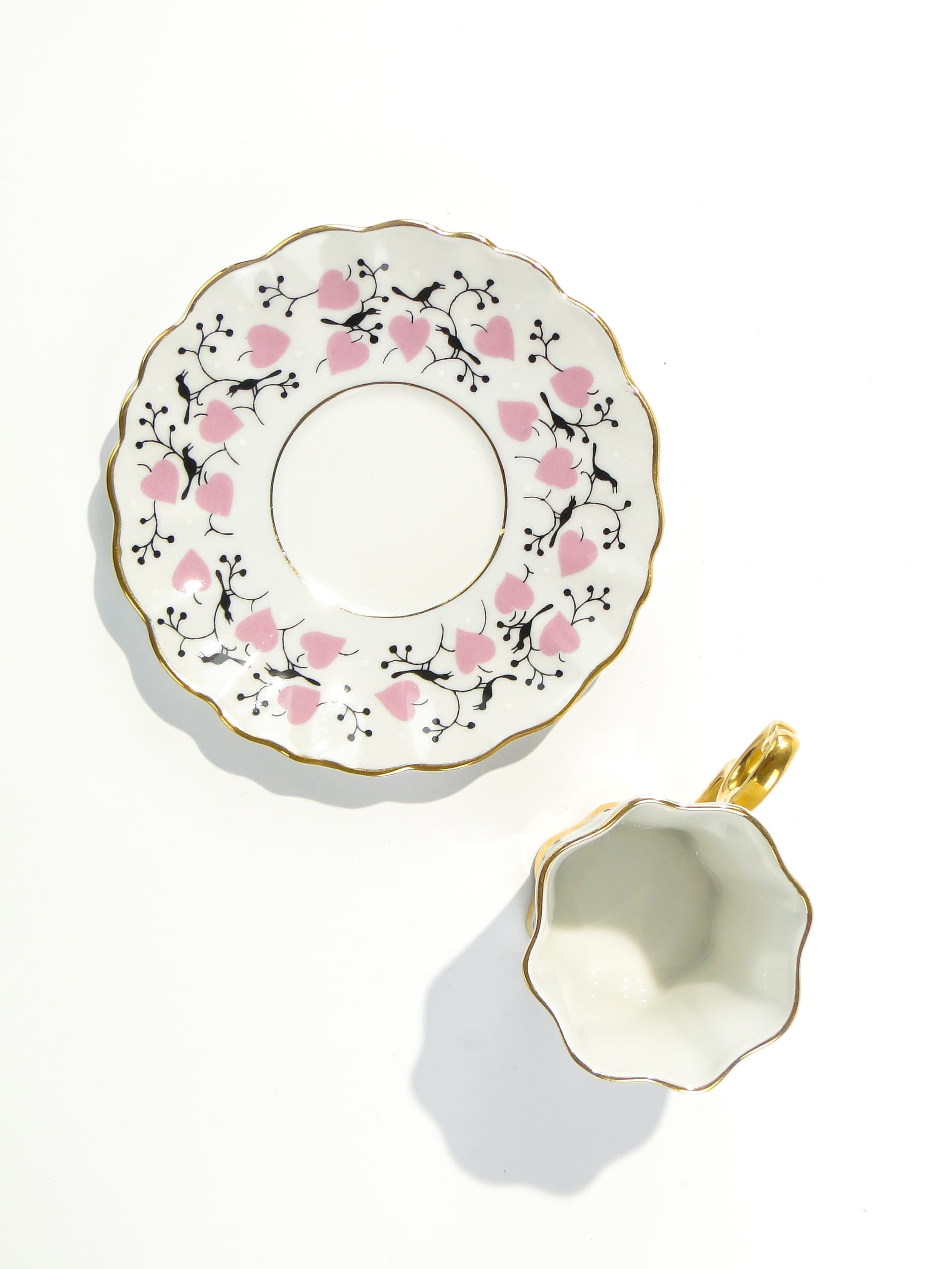 Filiżanka i spodek, biała porcelana, złocenie, Czechosłowacja, lata 50. - 345143