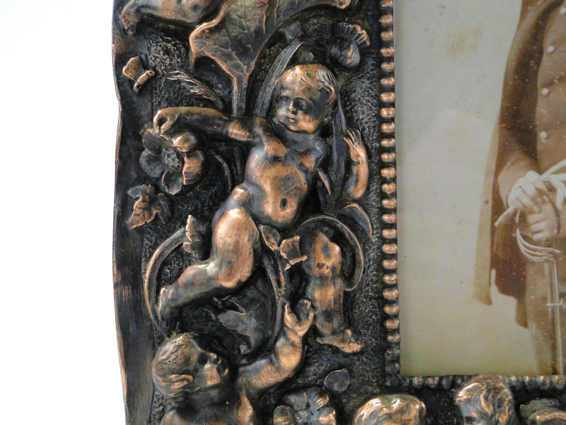 Cabinet picture frame, fin de siècle, brown, coppered pewter, France, 1890s - 345166