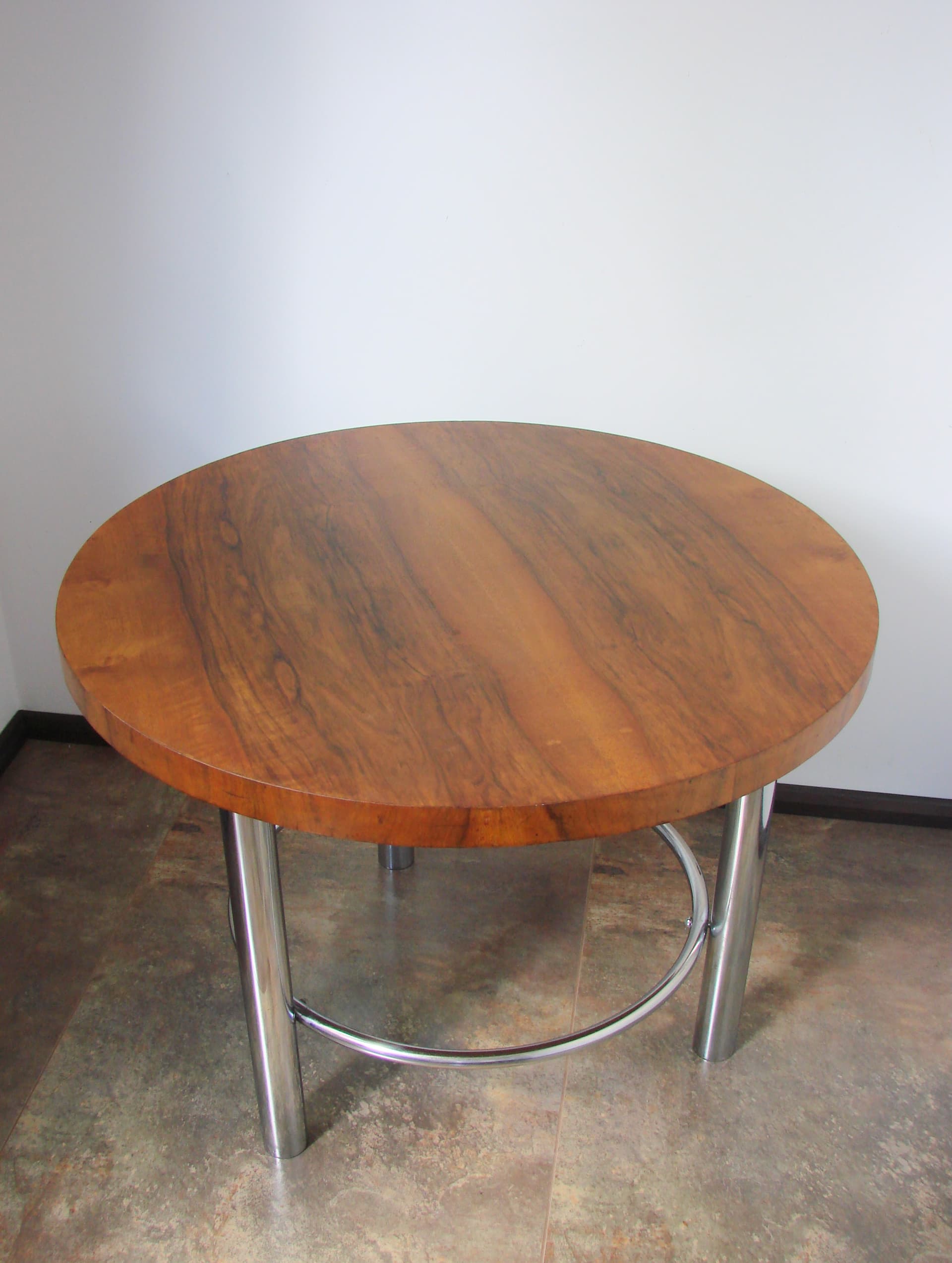 Coffee table, Bauhaus, brown wood, silver chrome, by R. Slezák, Slezak, Czechoslovakia, 1930s - 345220