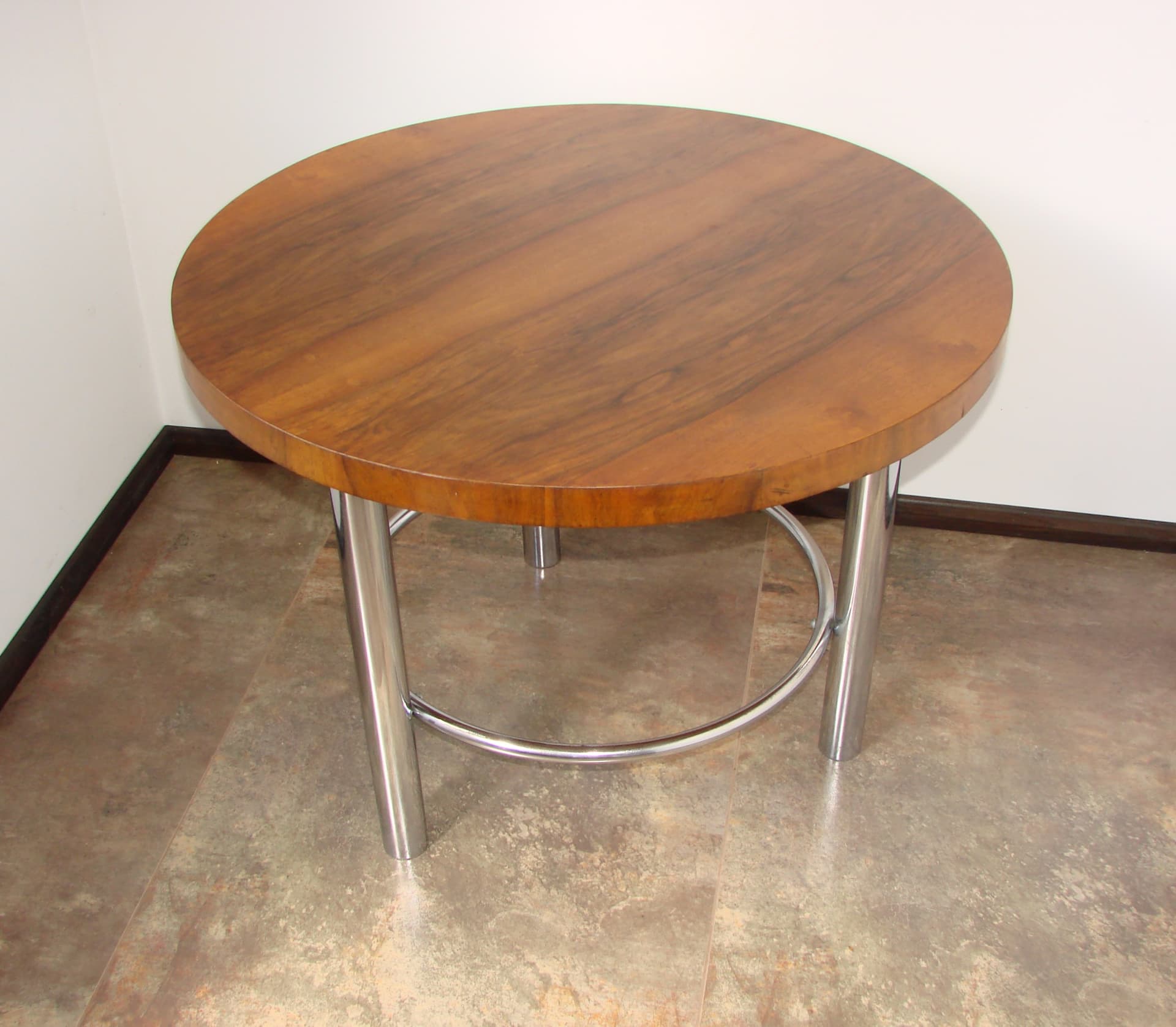 Coffee table, Bauhaus, brown wood, silver chrome, by R. Slezák, Slezak, Czechoslovakia, 1930s - 345214