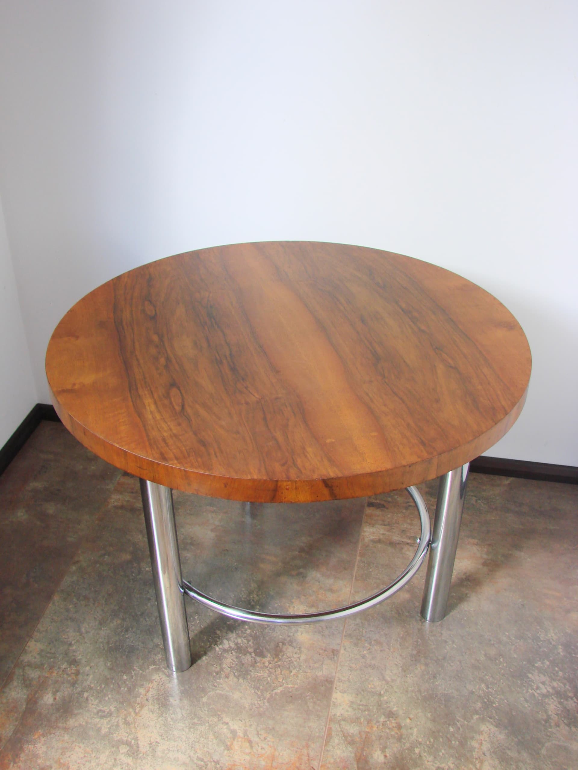 Coffee table, Bauhaus, brown wood, silver chrome, by R. Slezák, Slezak, Czechoslovakia, 1930s - 345215